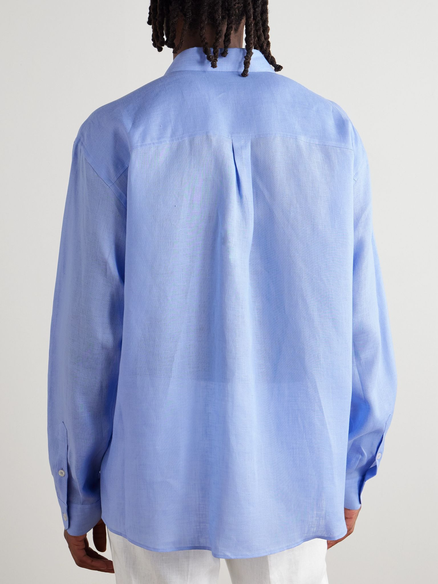 Logo-Embroidered Linen-Canvas Shirt Blue - 3