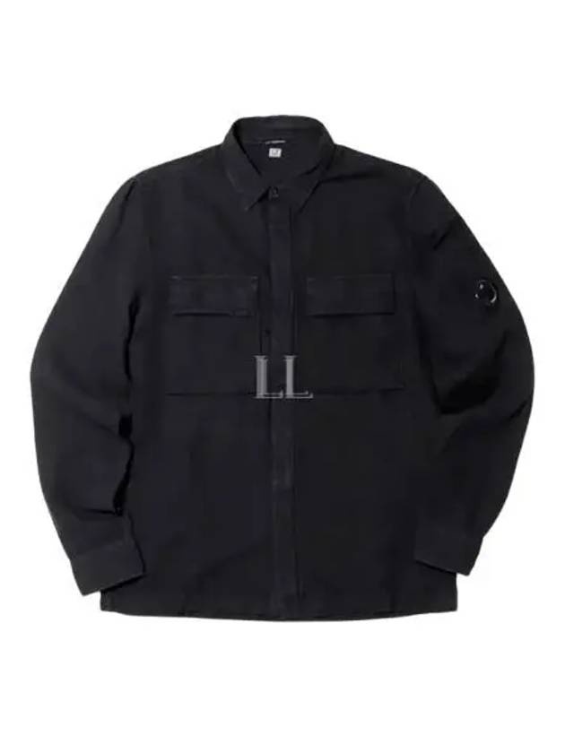 Broken Cotton Linen Lens Button Long-Sleeve Shirt Black - 2