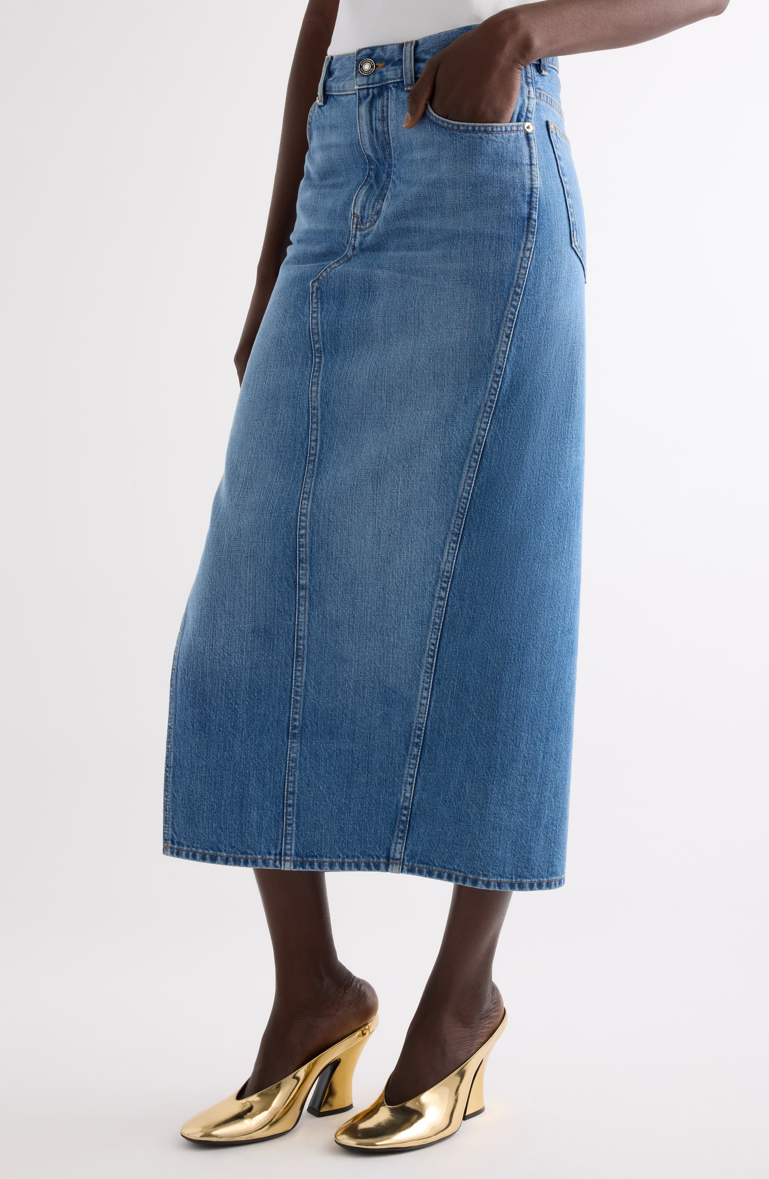 Givenchy Side Slit Long Denim Skirt in Medium Blue at Nordstrom - 5