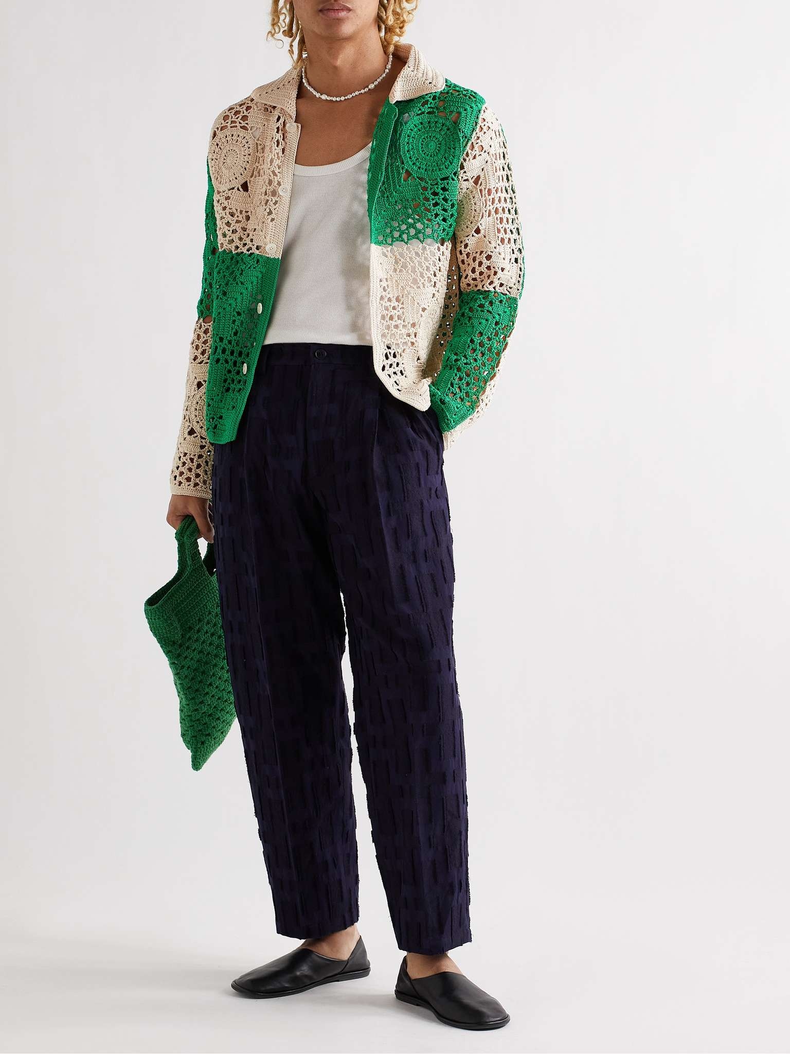 Colour-Block Crochet-Knit Cotton Shirt - 2