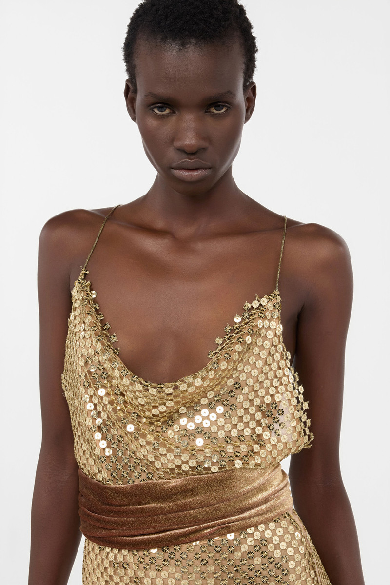 Extra-long gold sequin gown 6