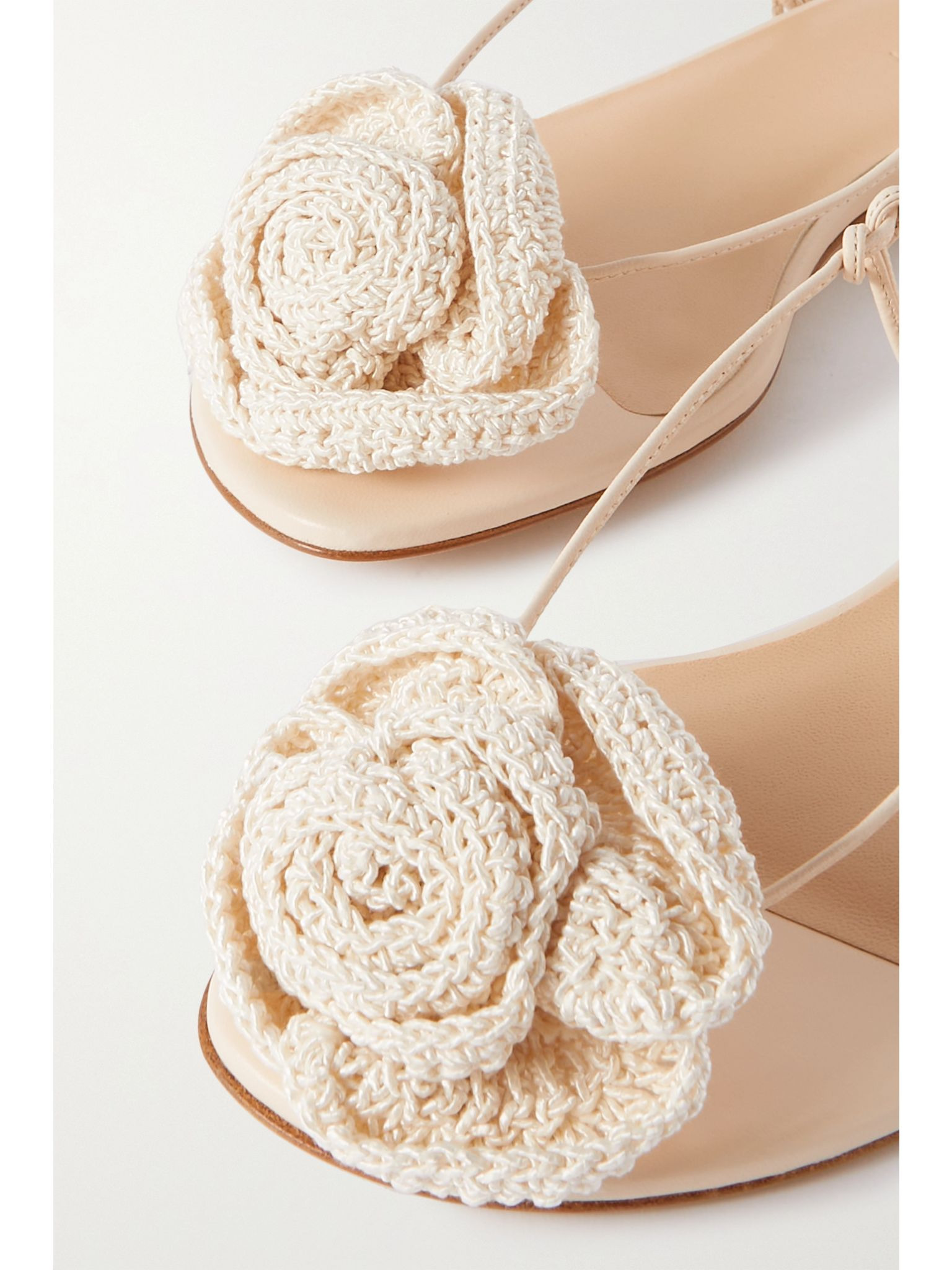 Crocheted cotton-blend and leather sandals Cream - 4