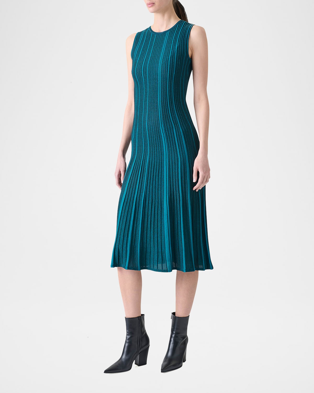 Metallic Silk Rib-Knit Midi Dress - 4