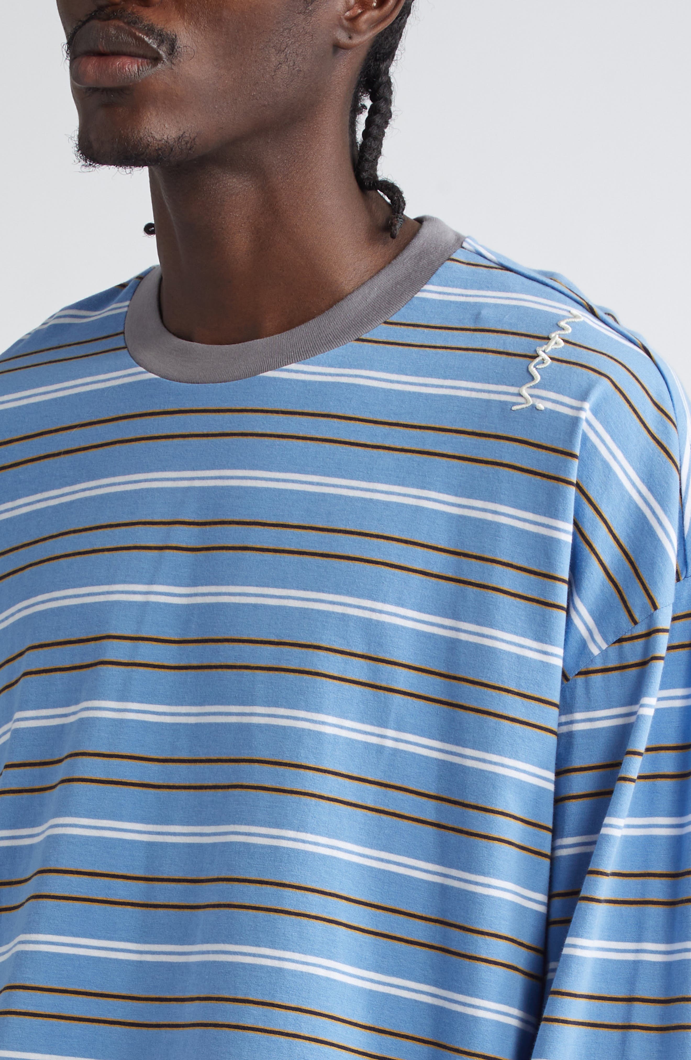 Marni Stripe Long Sleeve Cotton T-Shirt in Blue Lilac at Nordstrom - 4