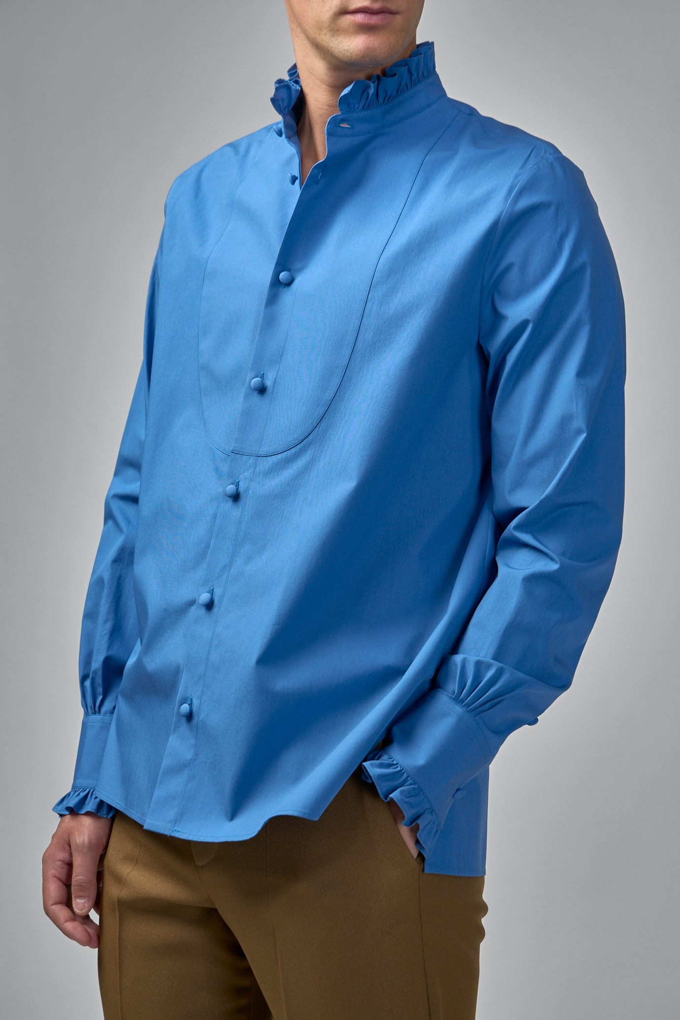 Cotton Poplin Shirt With Plastron And Ruffles - 6