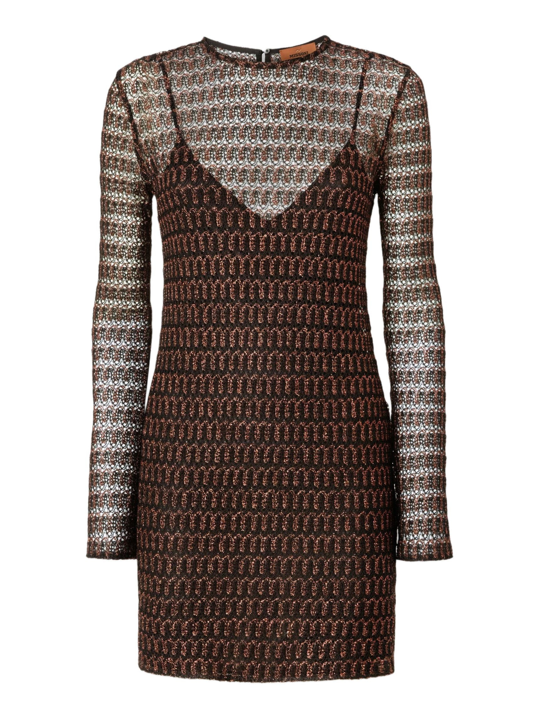Missoni Lace Motif Viscose Crewneck Mini-dress in Rust & Black at Nordstrom - 2