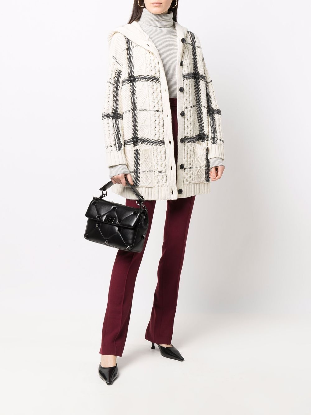 bead-embellished check-pattern hooded cardigan - 2