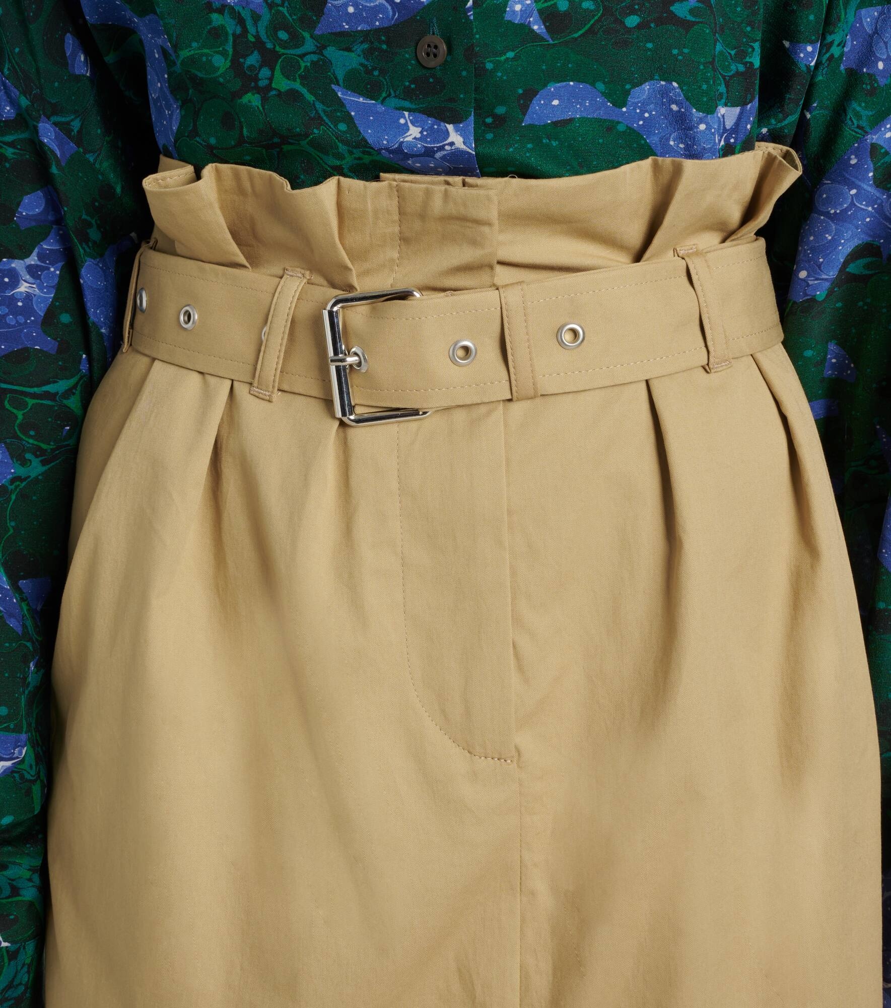 Belted pleated cotton midi skirt - 4