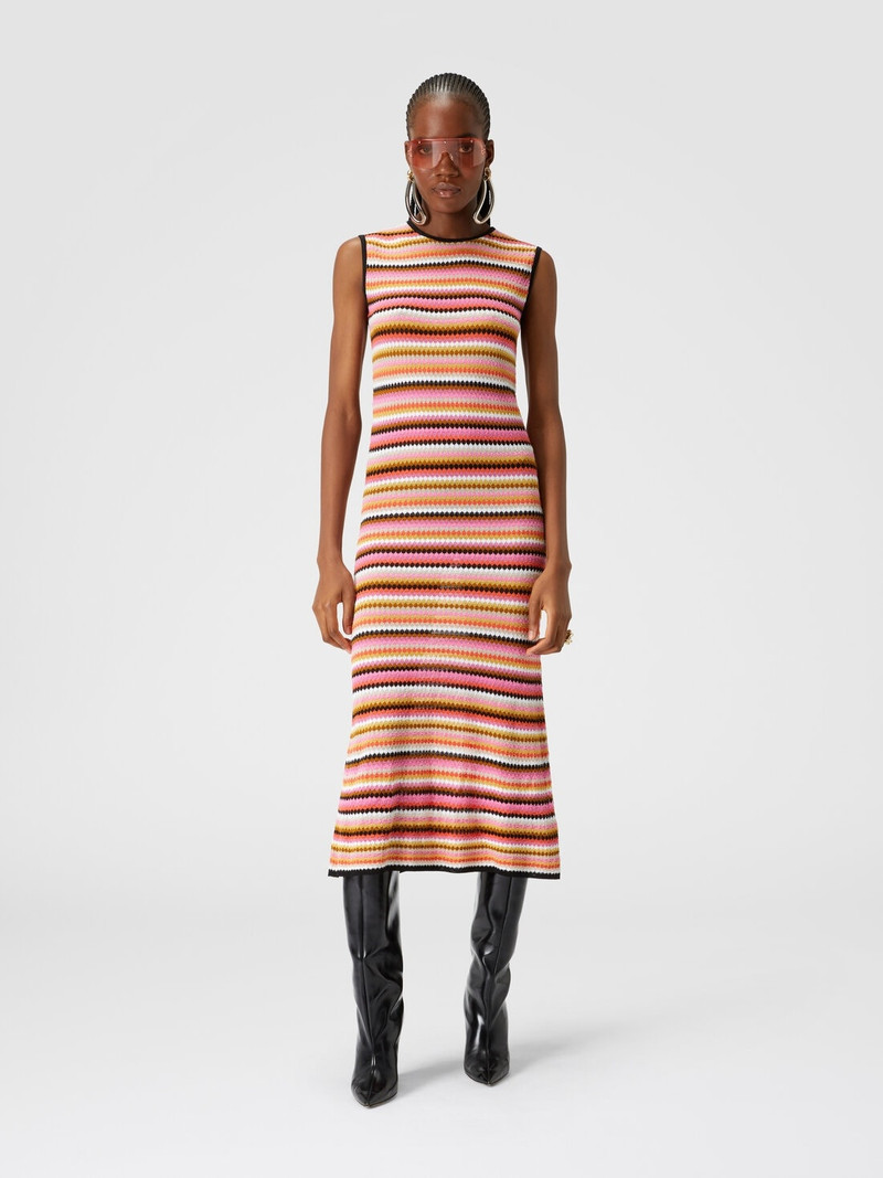 Missoni Sleeveless midi dress in striped wool and viscose outlook