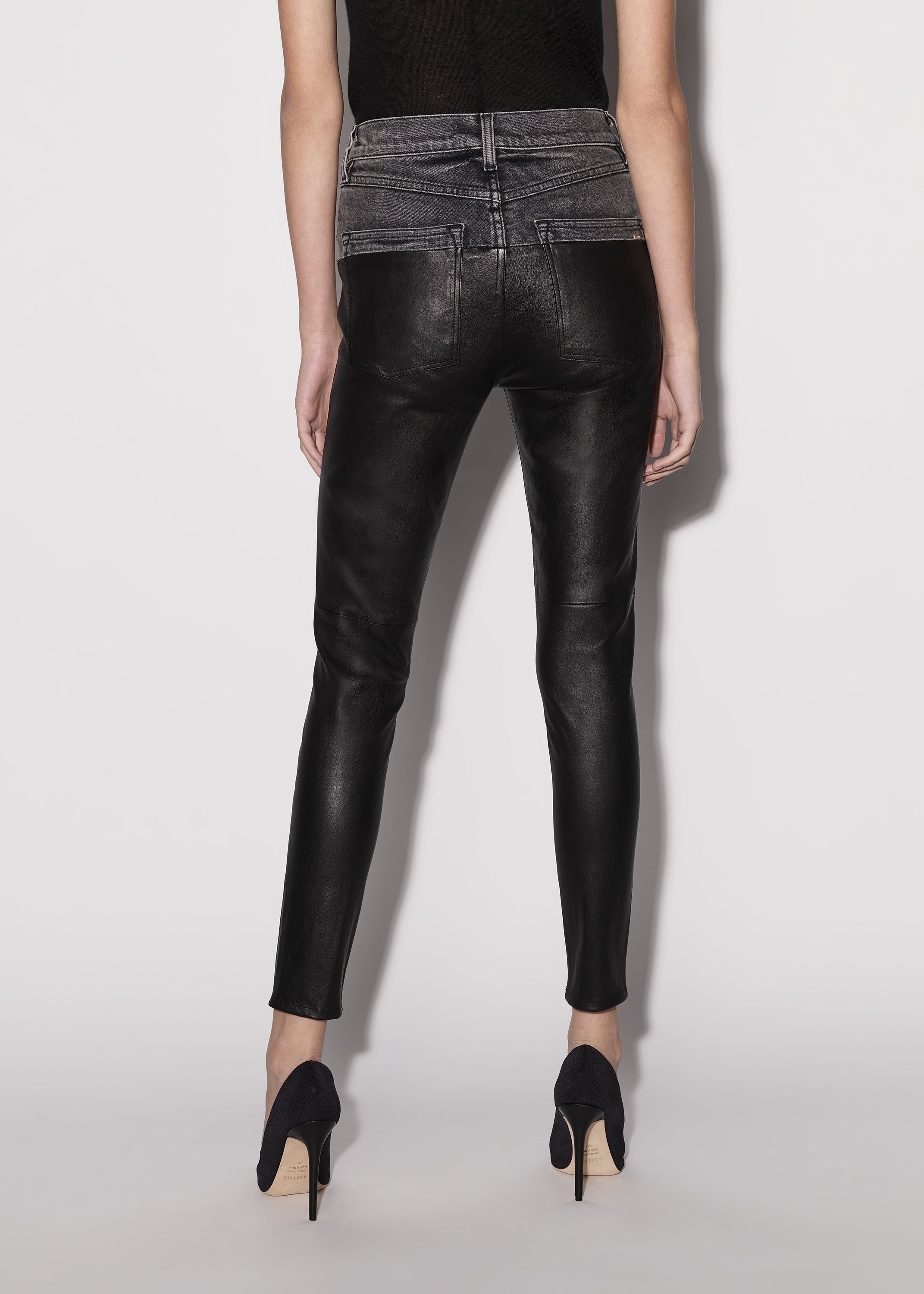 CONTRAST LEATHER SKINNY JEAN - 5