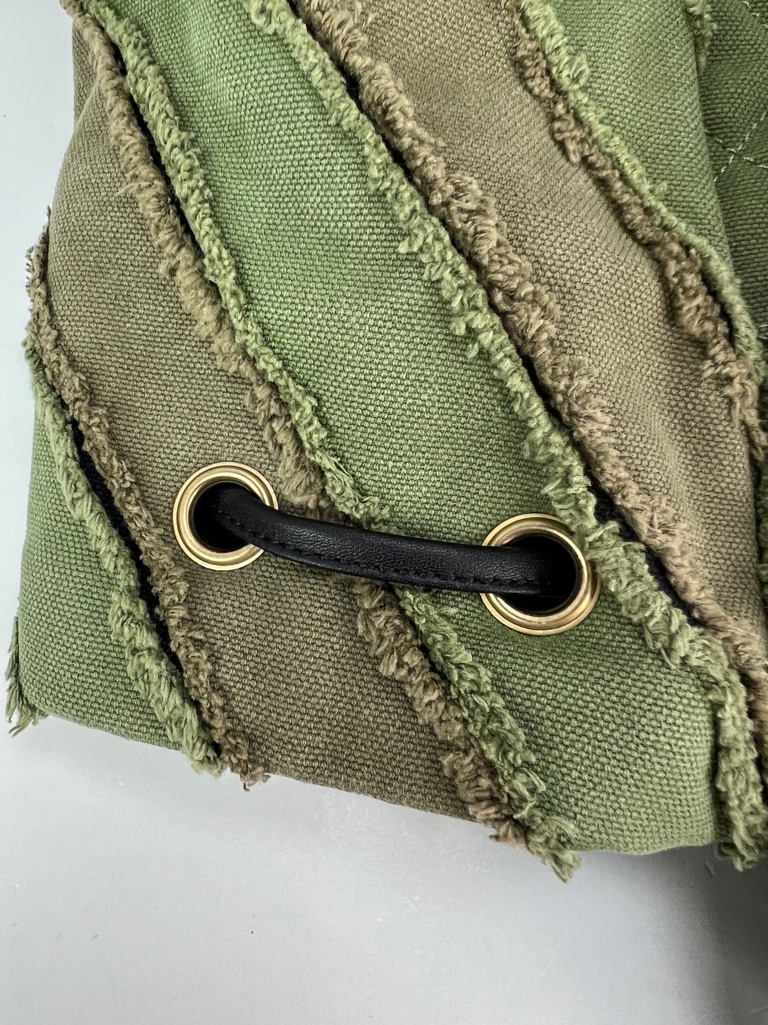 CHANEL Backpack Canvas Chevron Cuba Patchwork Khaki Green Backpack Preowned - 12