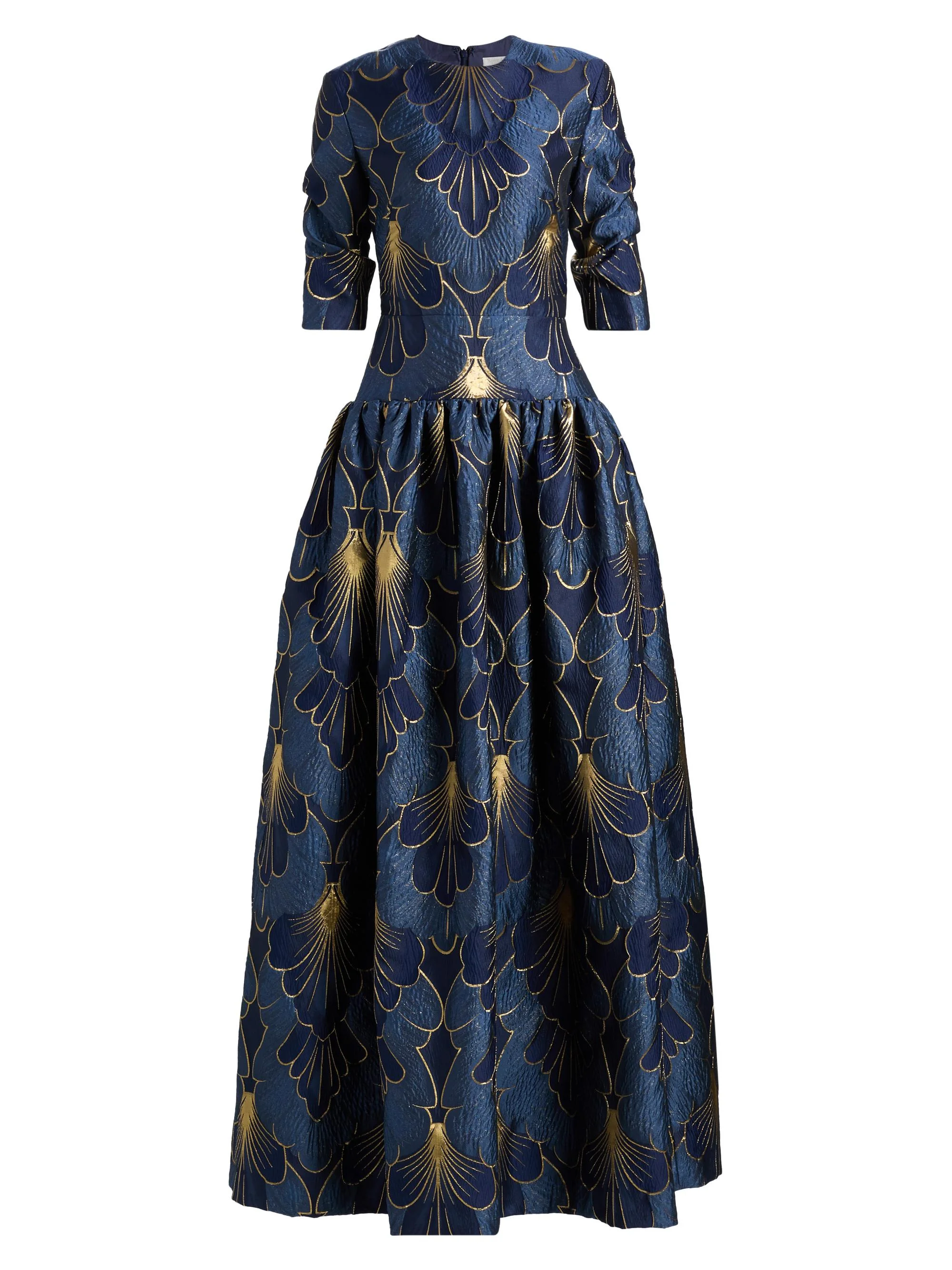 Women's Lamé Brocade Dropped Waist Gown - Navy - 1