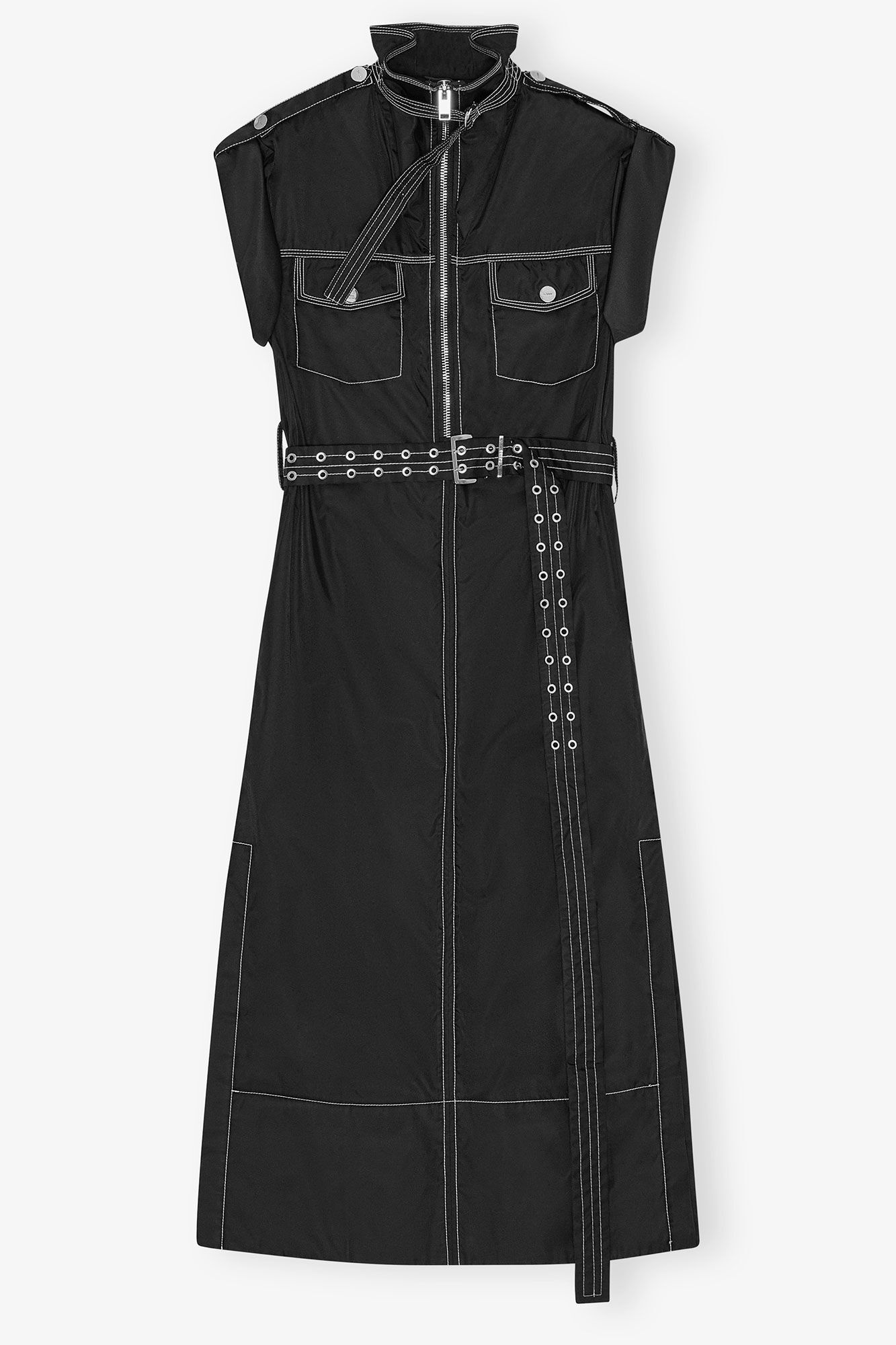 BLACK STRETCH COTTON DRESS - 1