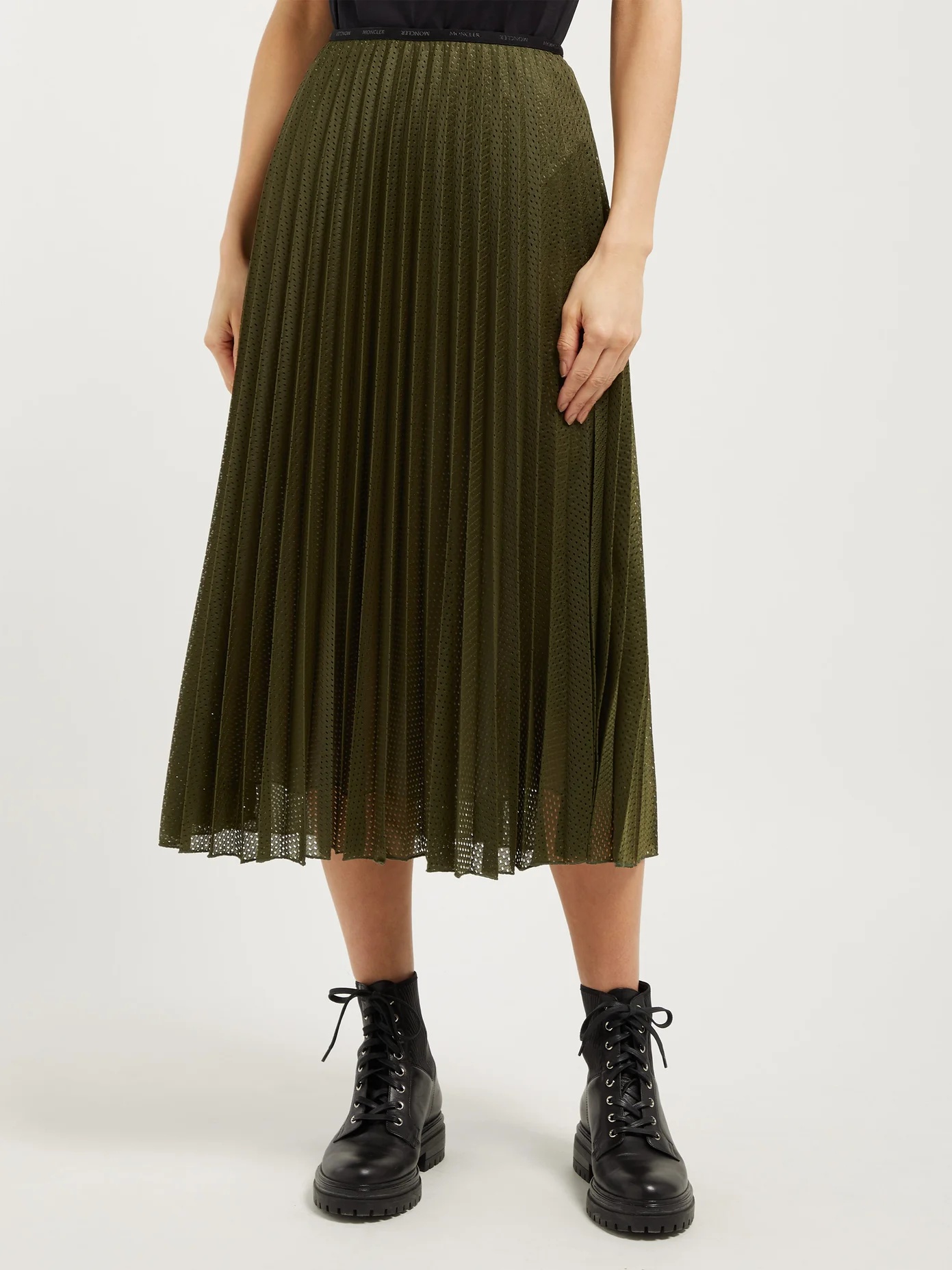 Perforated mesh pleated midi skirt - 4