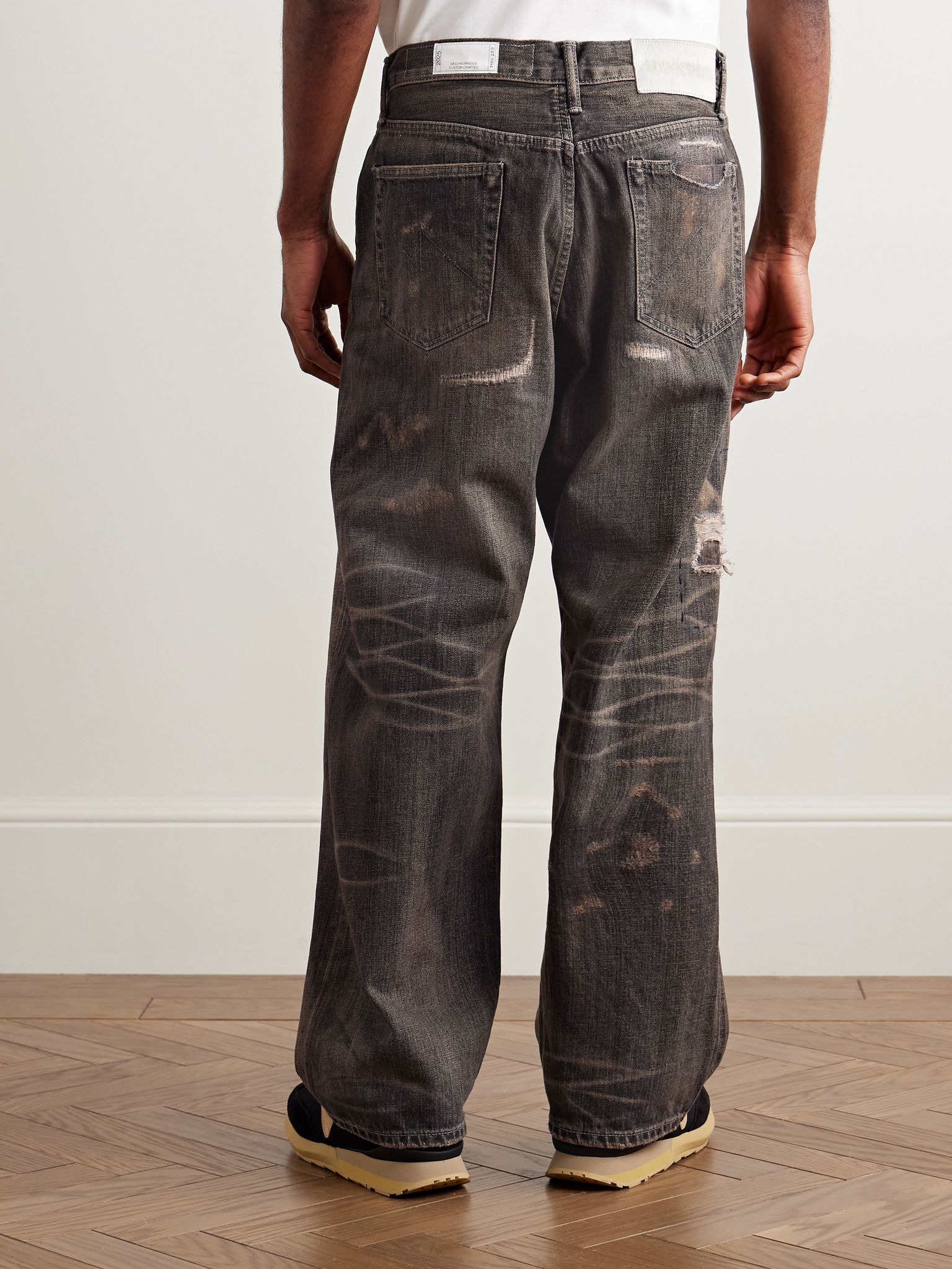 Savage Wide-Leg Distressed Selvedge Jeans Black - 3