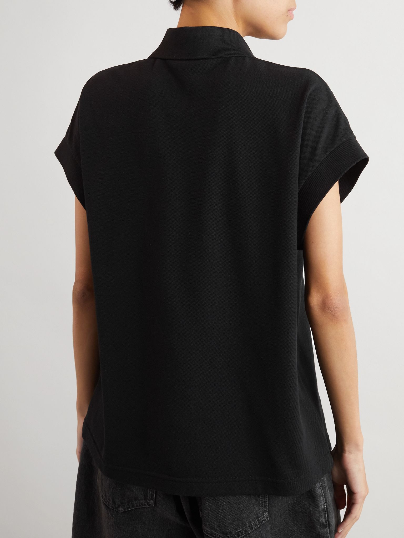 Embroidered cotton-blend piqué polo shirt Black - 3