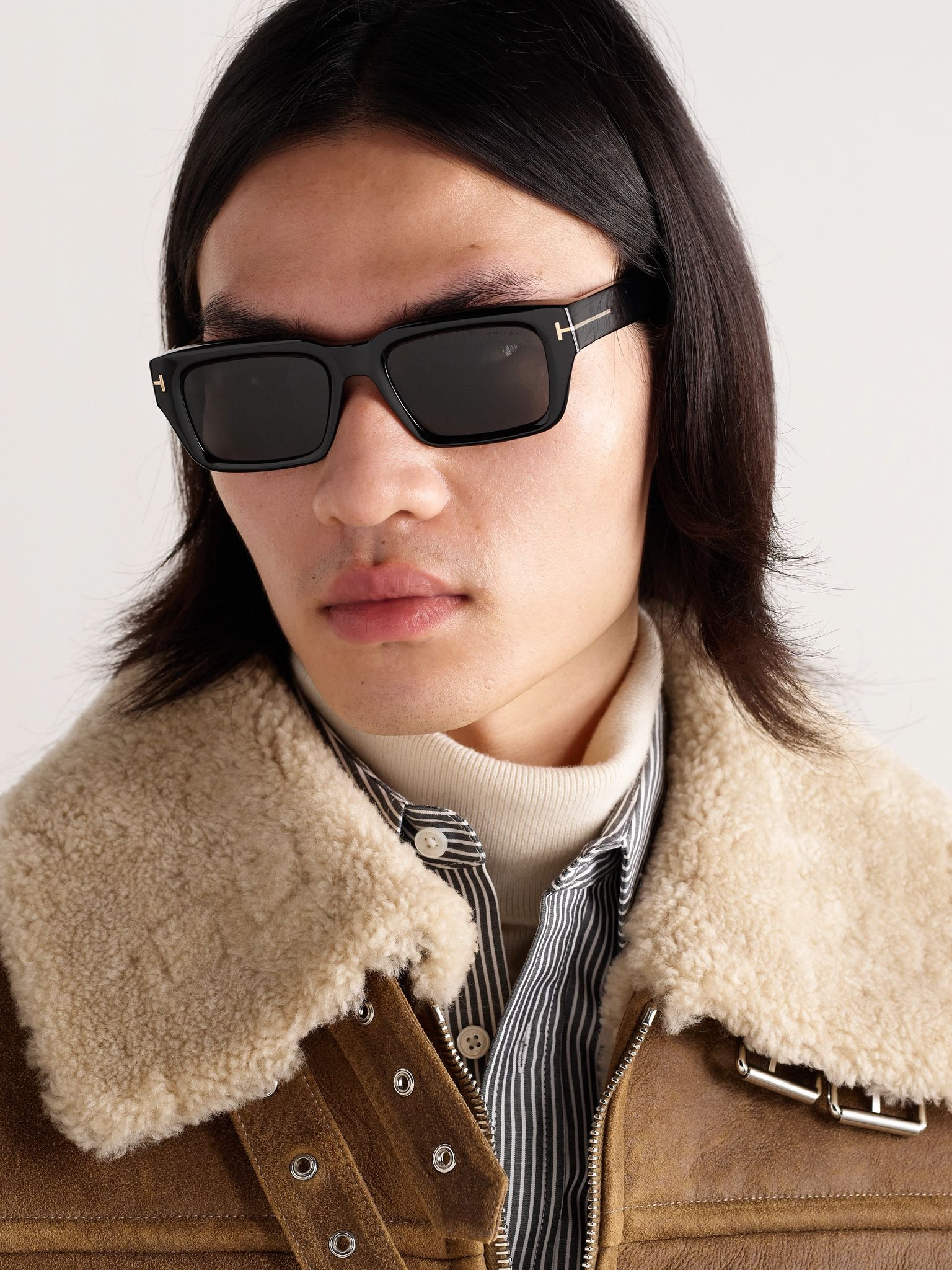 Icon Rectangular-Frame Tortoiseshell Acetate Sunglasses Black - 2