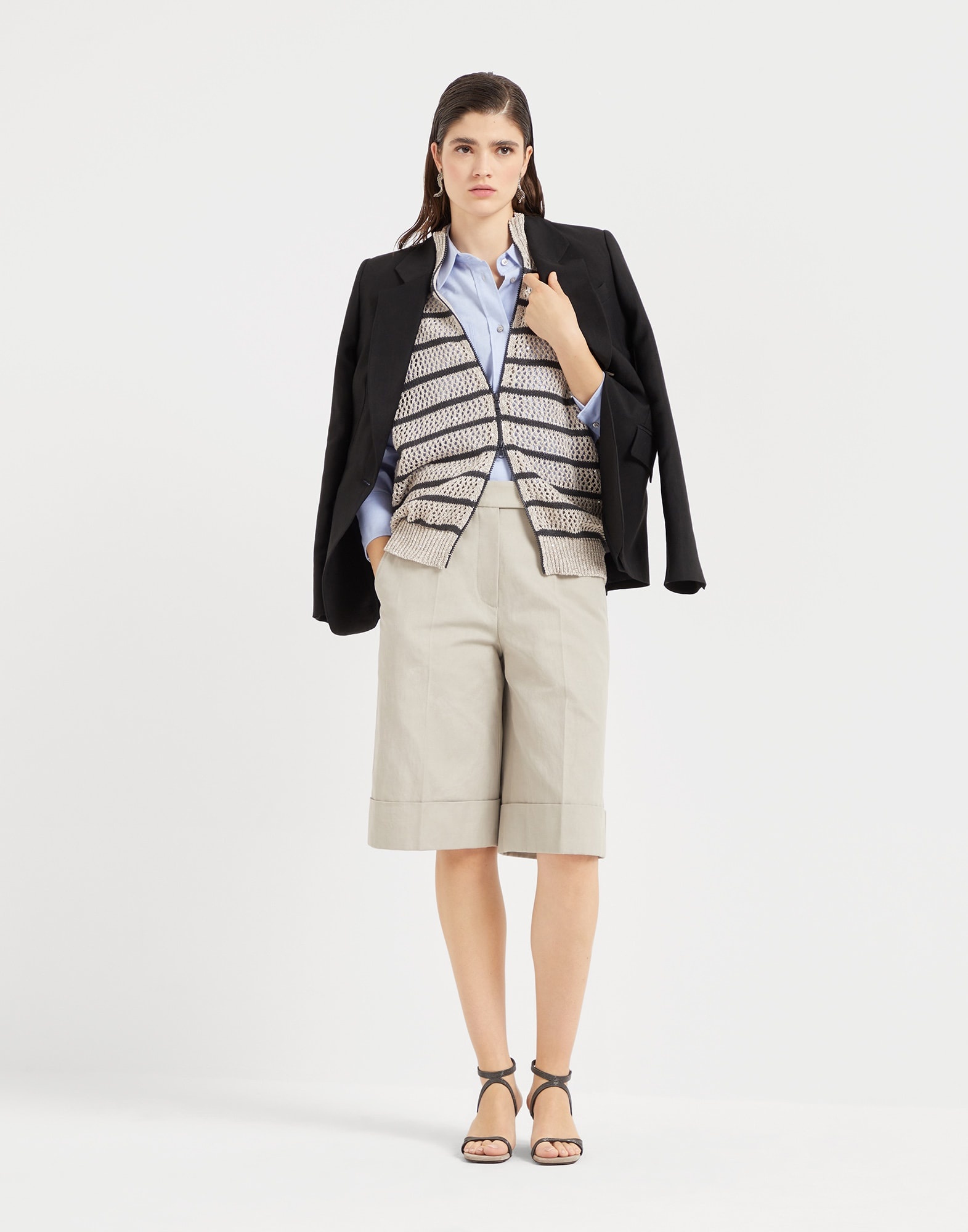 Brunello Cucinelli Viscose and linen fluid twill blazer with