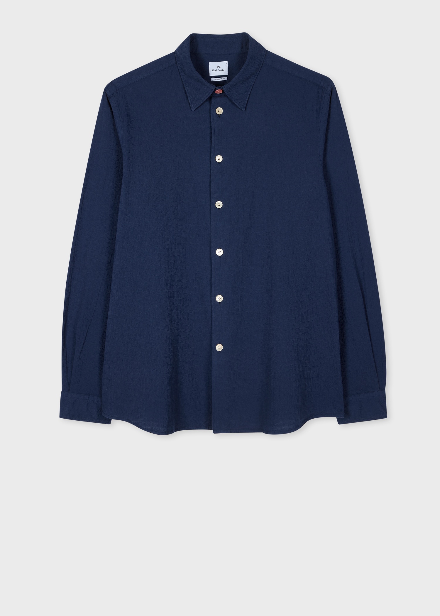 Navy Stretch-Cotton Seersucker Shirt - 1