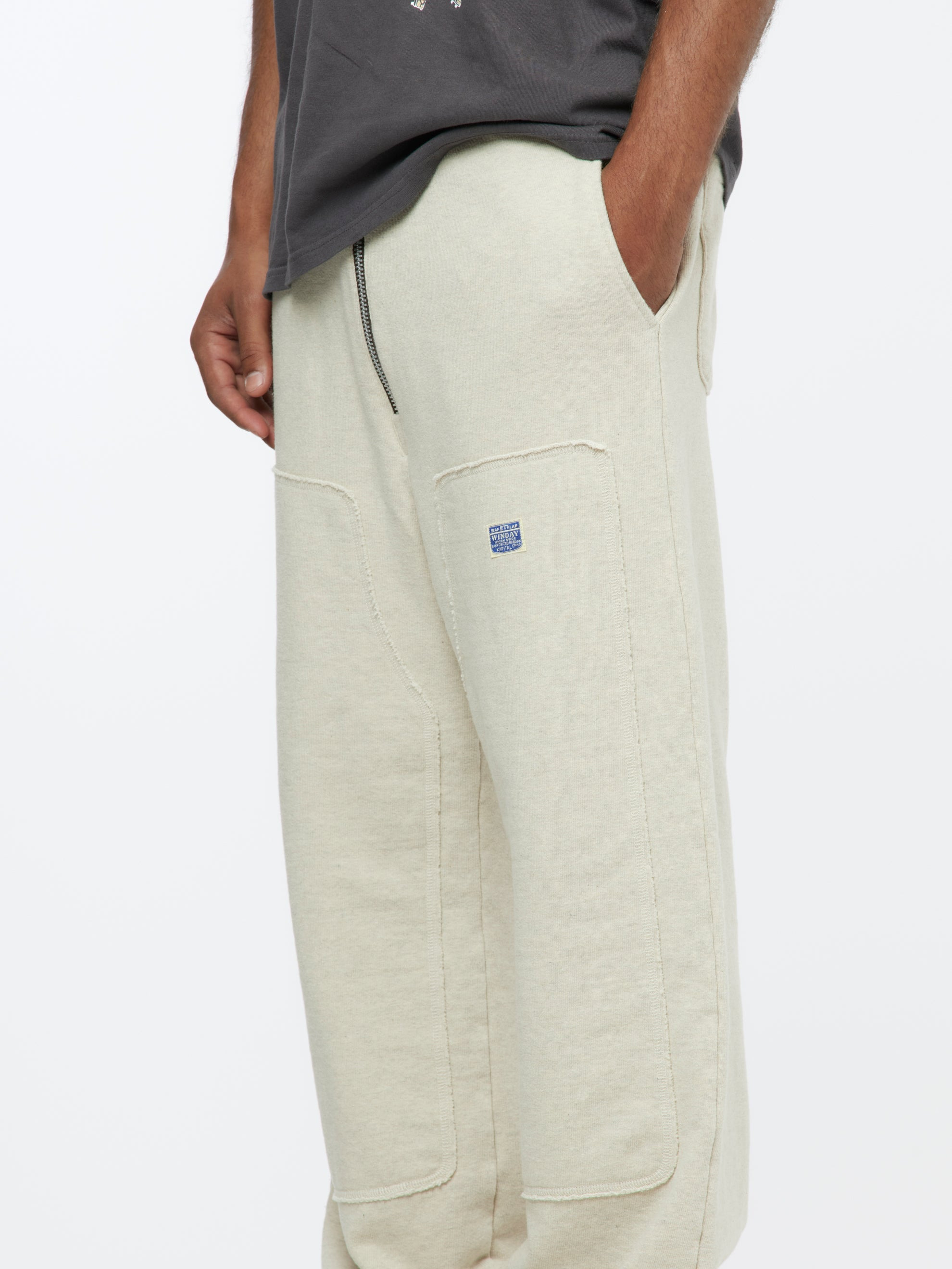 ZIPPER KNIT W-KNEE SWEATPANTS (ECRU) - 2
