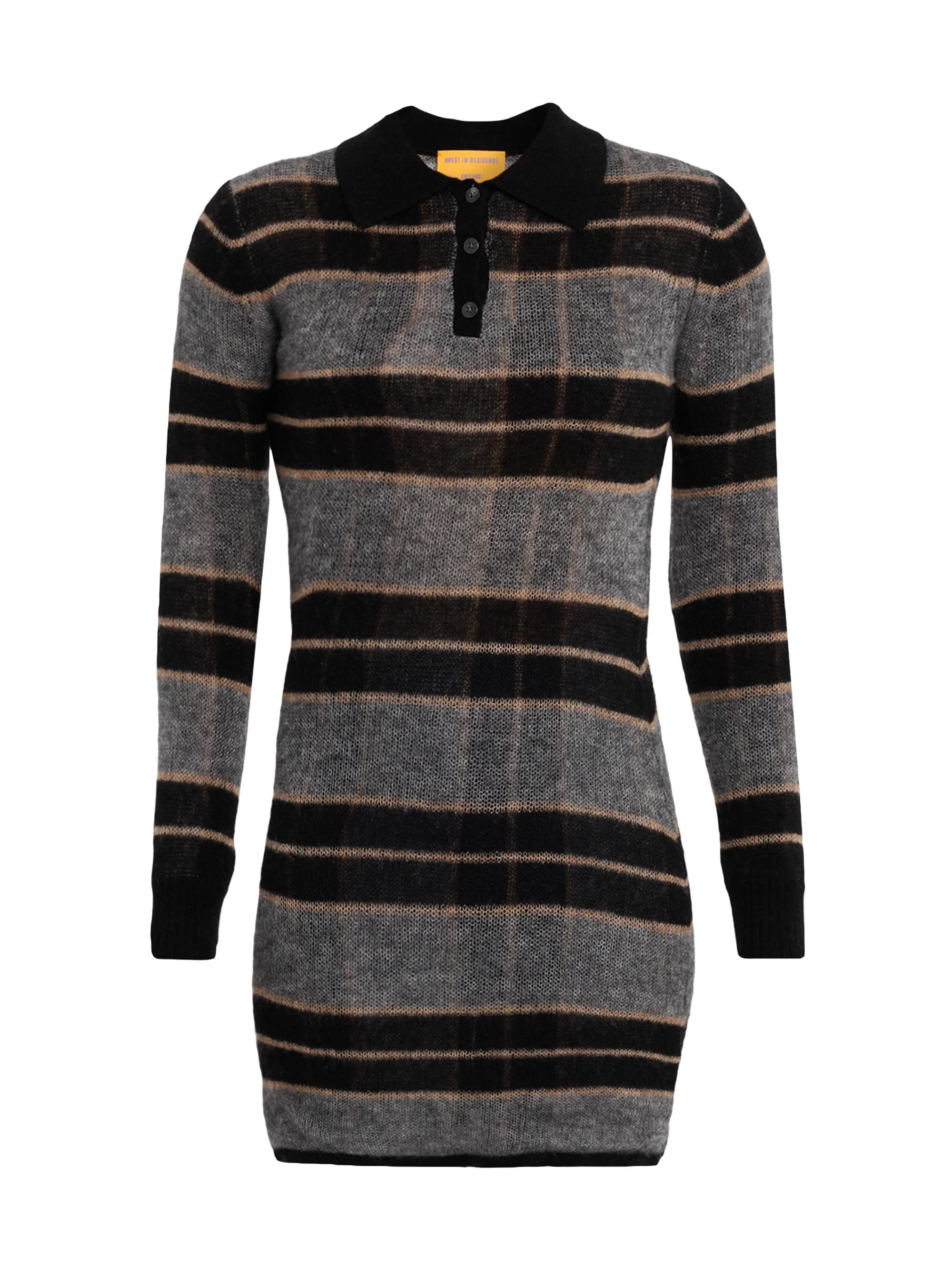 Women's Plaid Cashmere-Blend Polo Dress - Black Combo - 1