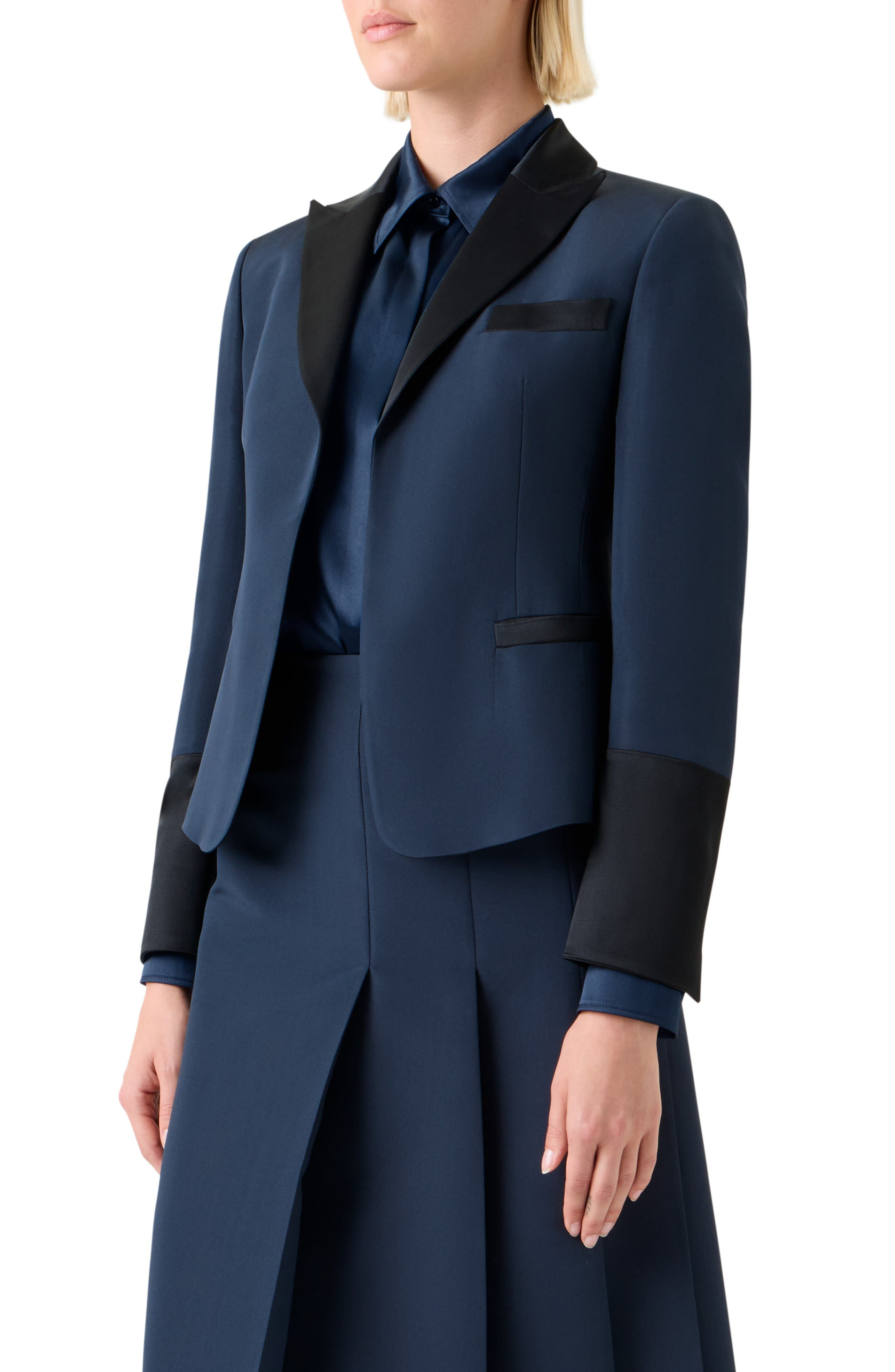 Akris Deneuve Silk Crop Blazer in Navy at Nordstrom - 3
