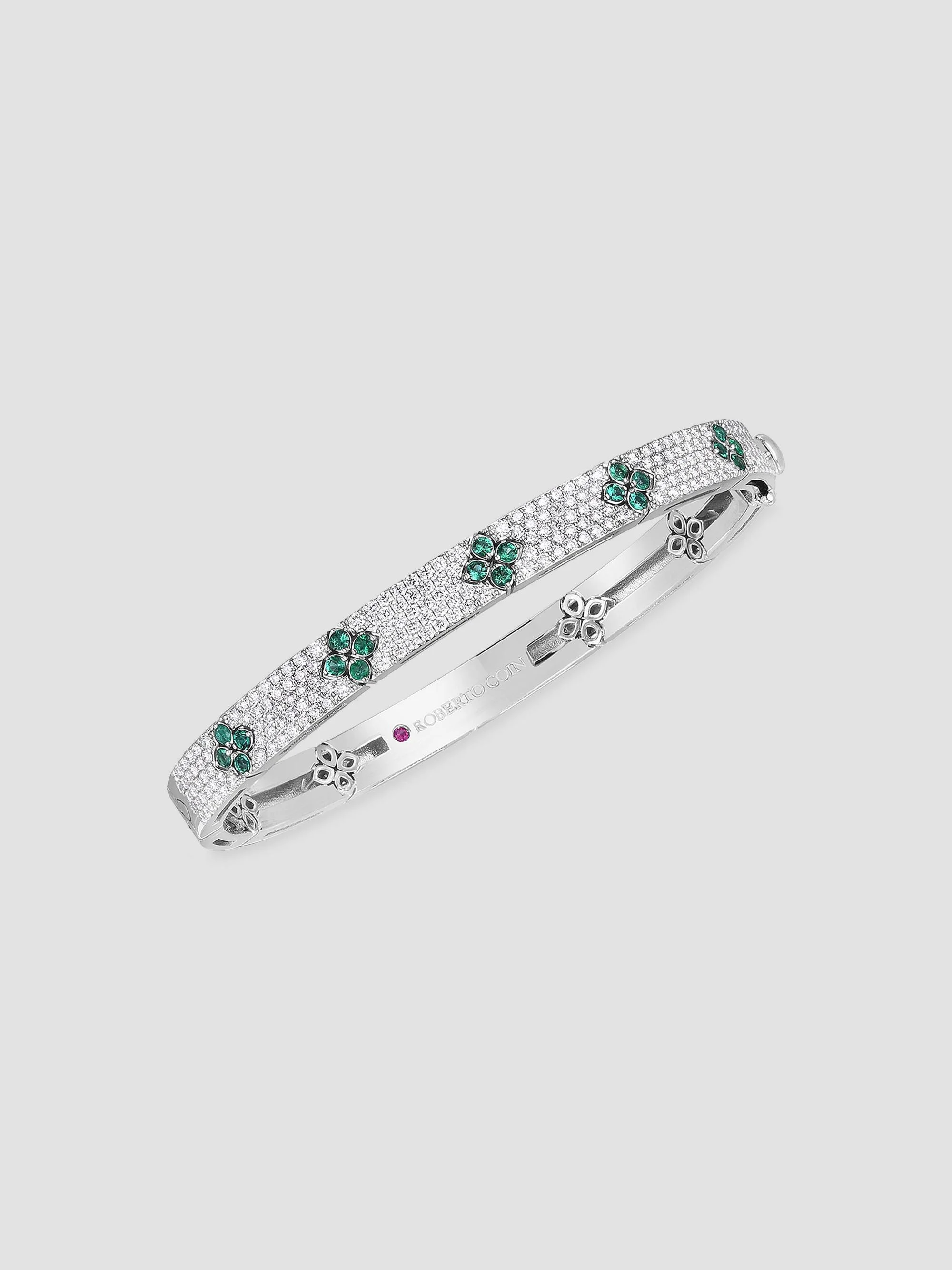 Women's Love In Verona 18K White Gold, 1.75 TCW Diamond & Emerald Bangle - White Gold - 1