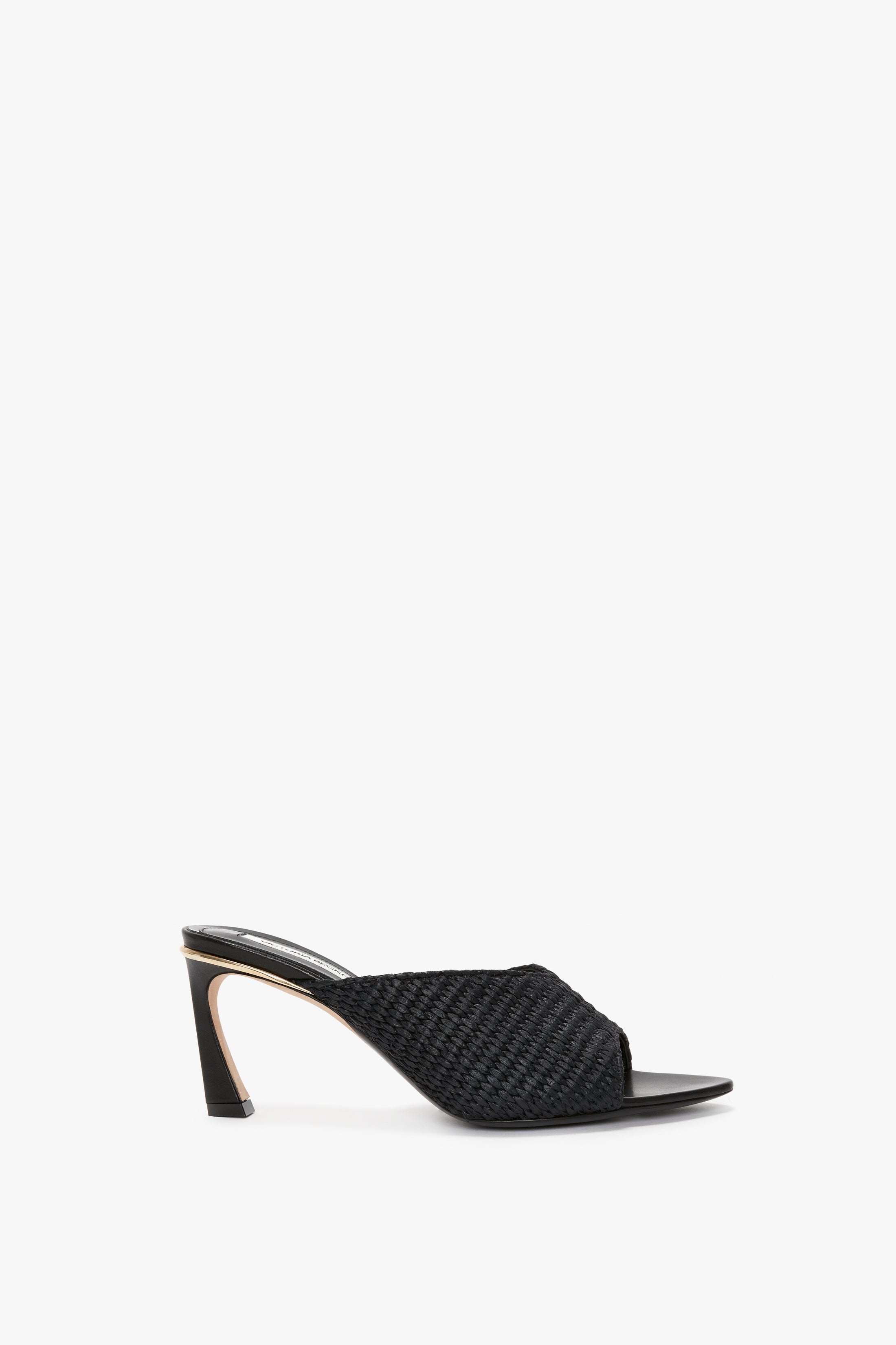 V Cut Mule In Black Raffia - 1
