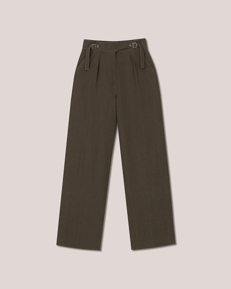 JULIETA - Slouchy wide leg pure denim linen jeans - Khaki 1