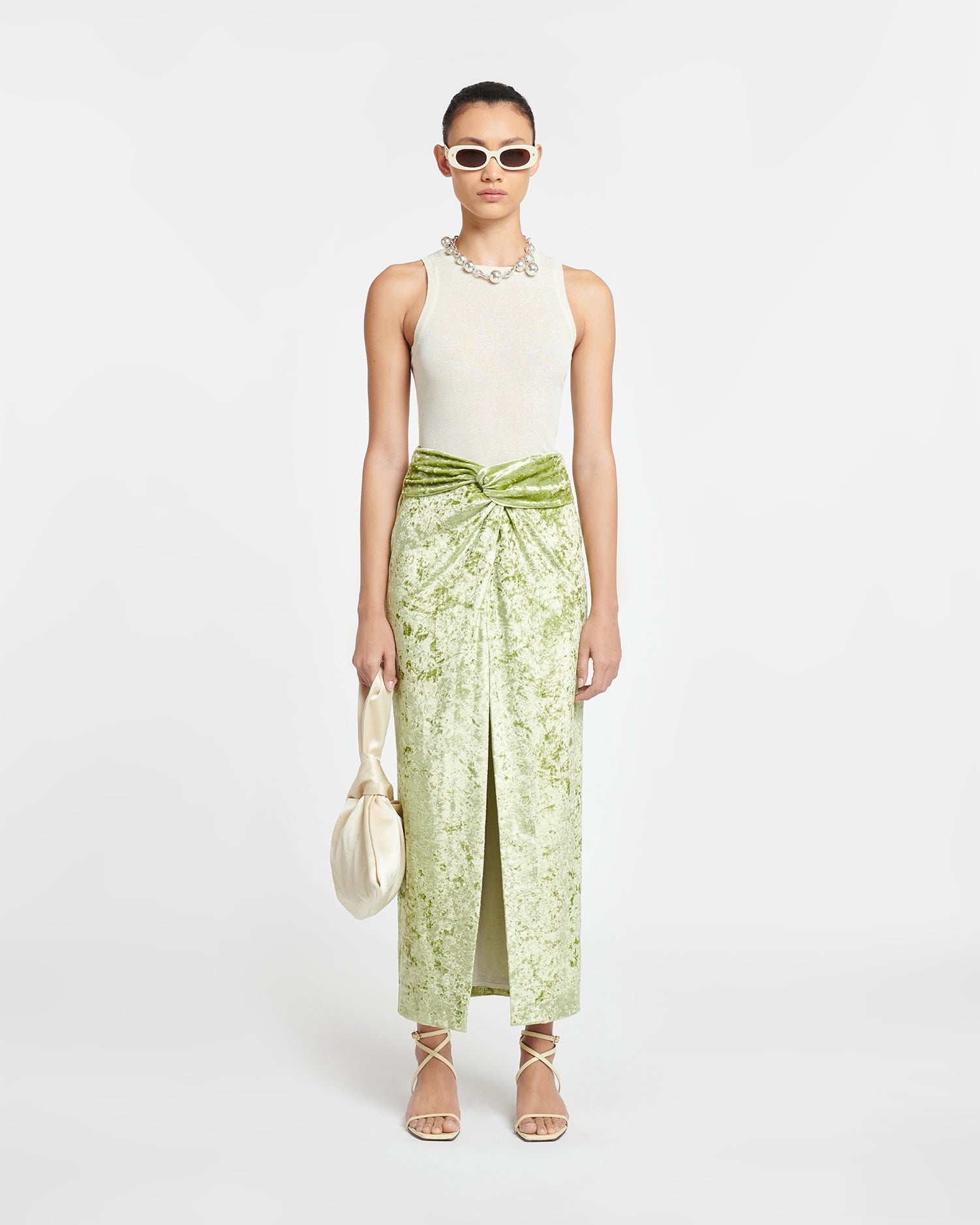 Twist-Front Crushed Velvet Skirt - 3