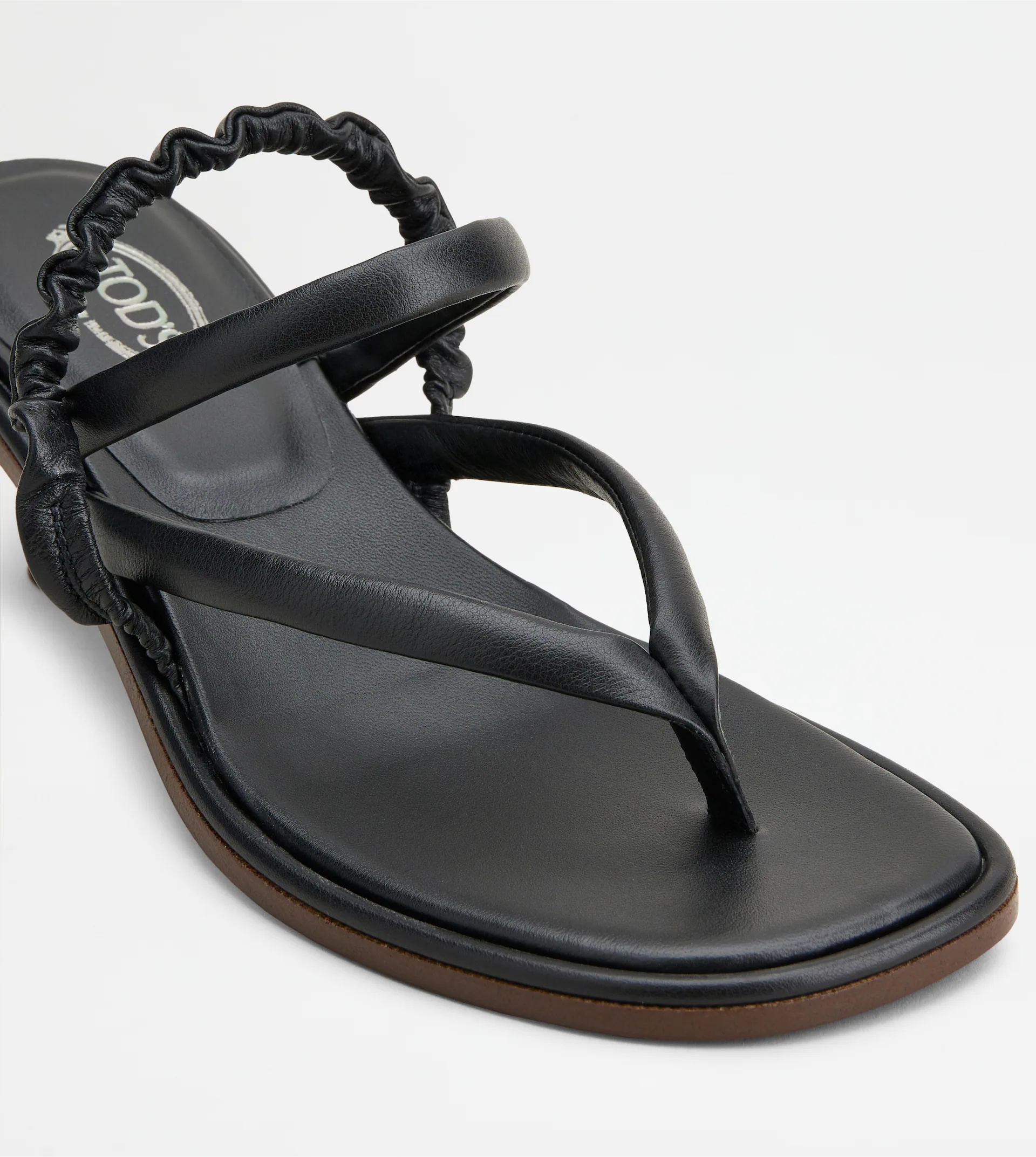 THONG SANDALS IN LEATHER WITH HEEL - BLACK - 5