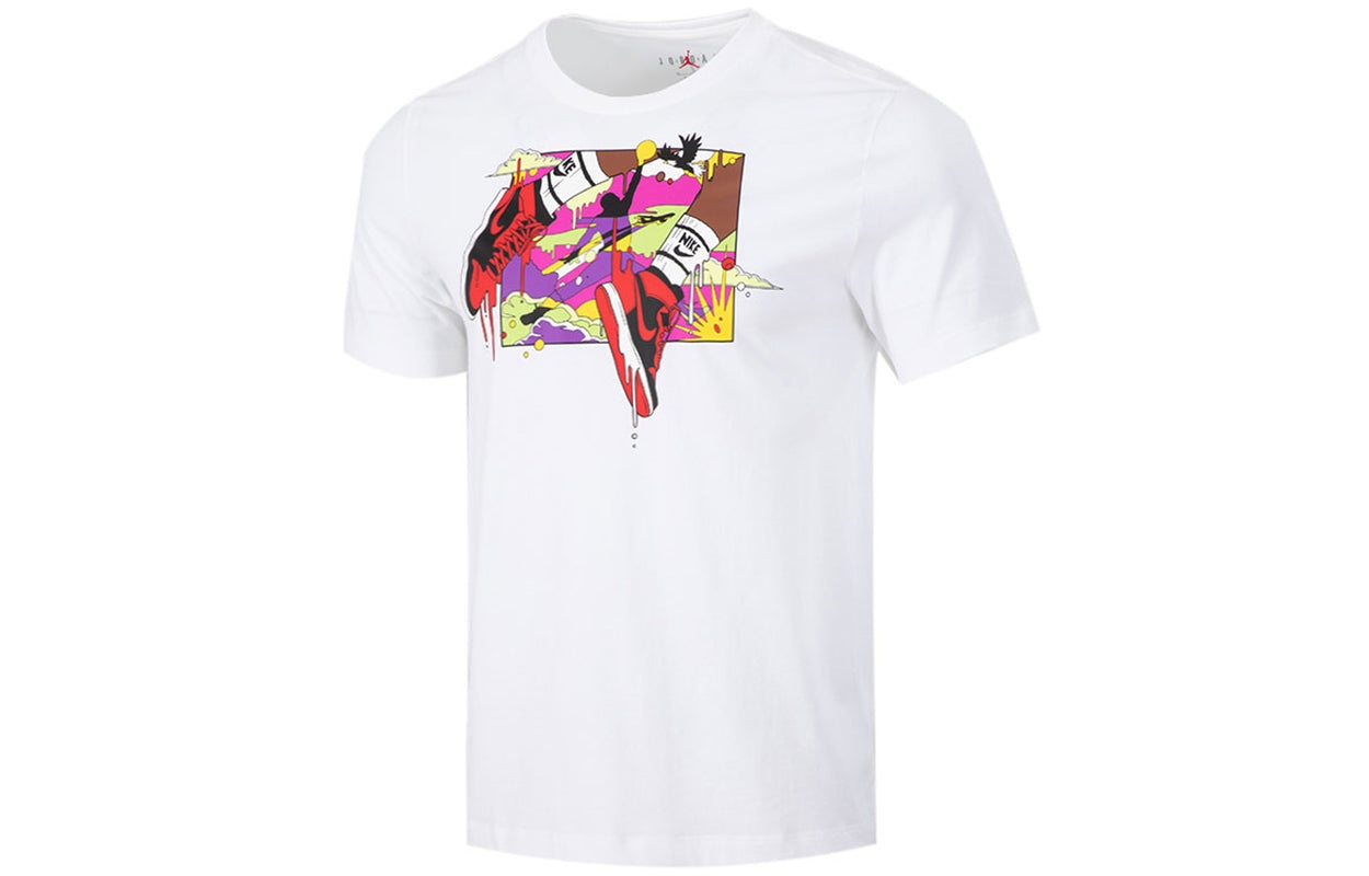 Air Jordan Running Training Casual Round Neck Cartoon Printing Short Sleeve White DO1927-100 - 2
