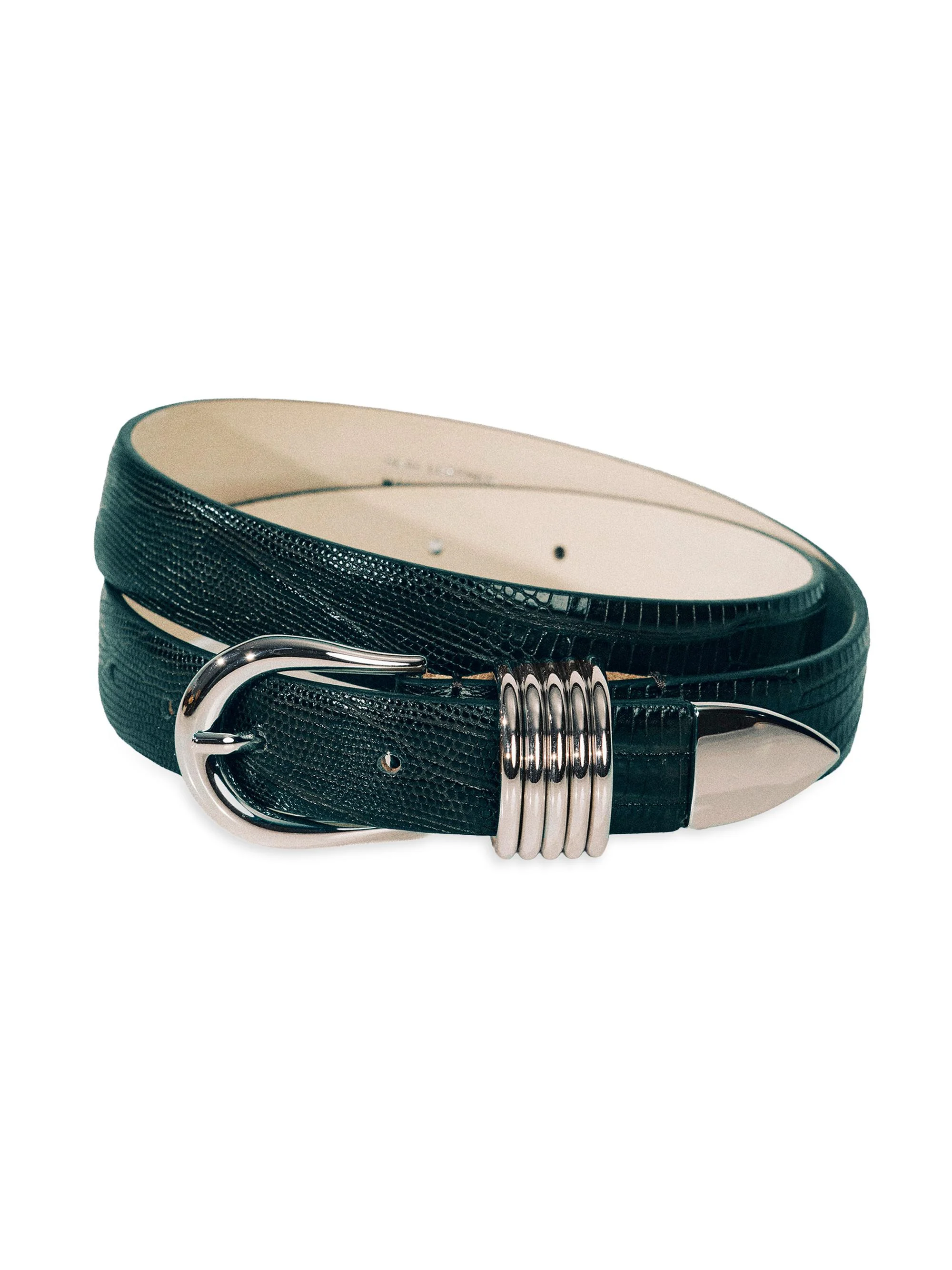 Women's Hollyhock Lizard-Embossed Leather Belt - Green Snake - 1