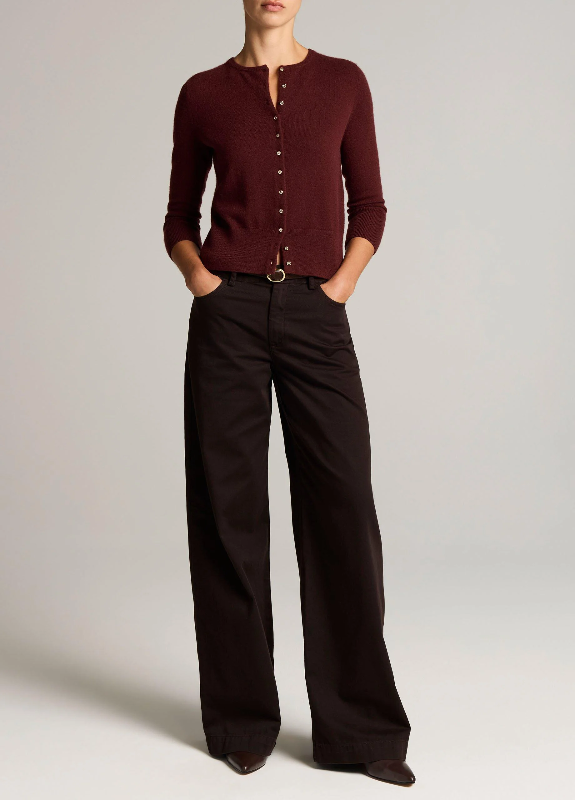 Washed Cotton Twill Mid-Rise Wide-Leg Pant - 1