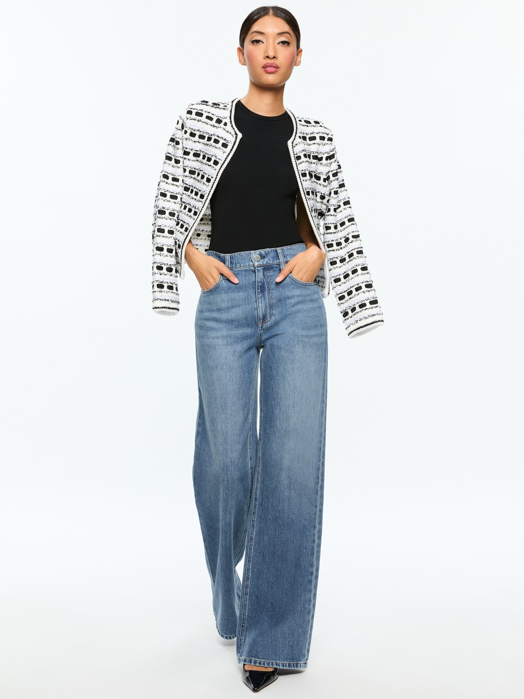 MARJORIE TEXTURED TWEED STITCH CARDIGAN JACKET - 6