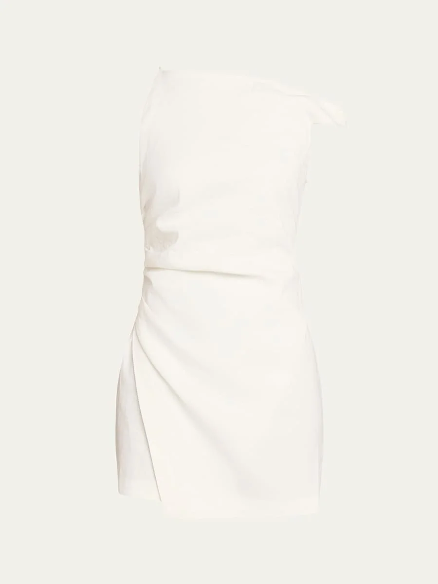 Leia Asymmetric One-Shoulder Linen-Blend Mini Dress - 1