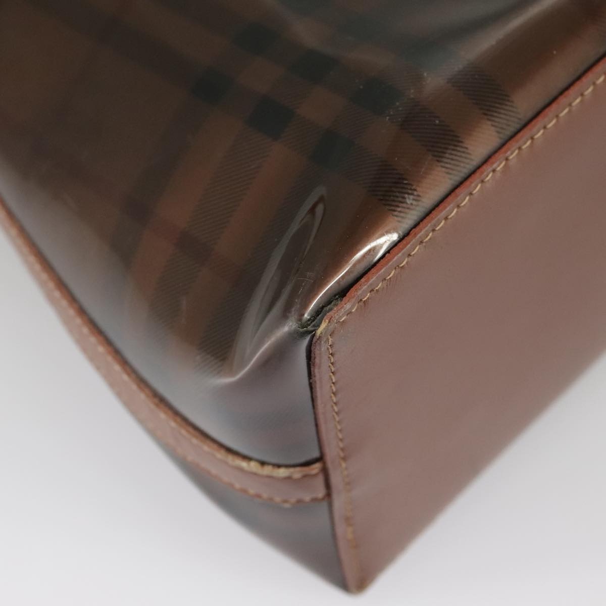 Burberry Nova Check Shoulder Bag Vinyl Leather Brown Gold - 15