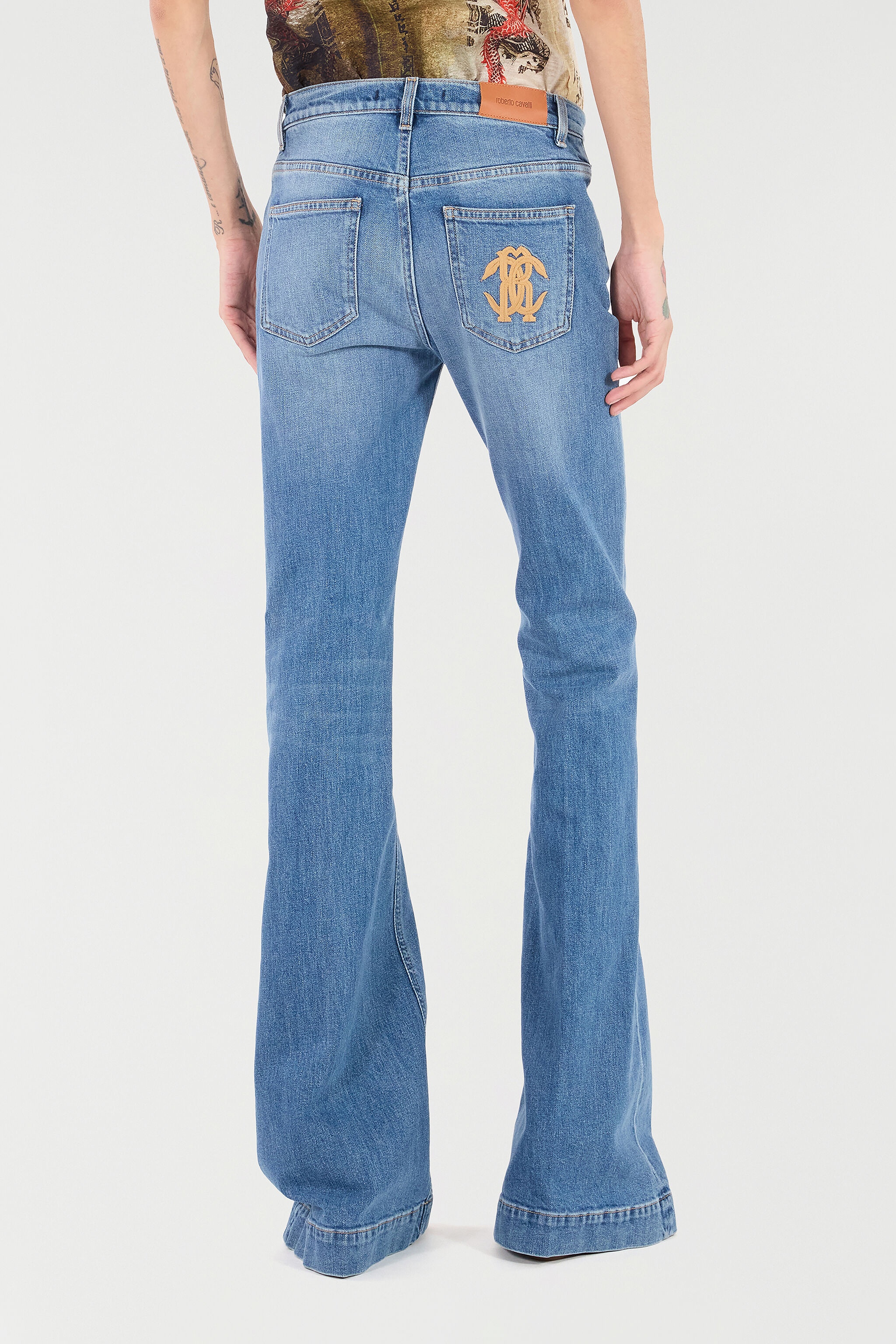 Flared Jeans With Mirror Snake Monogram - 4