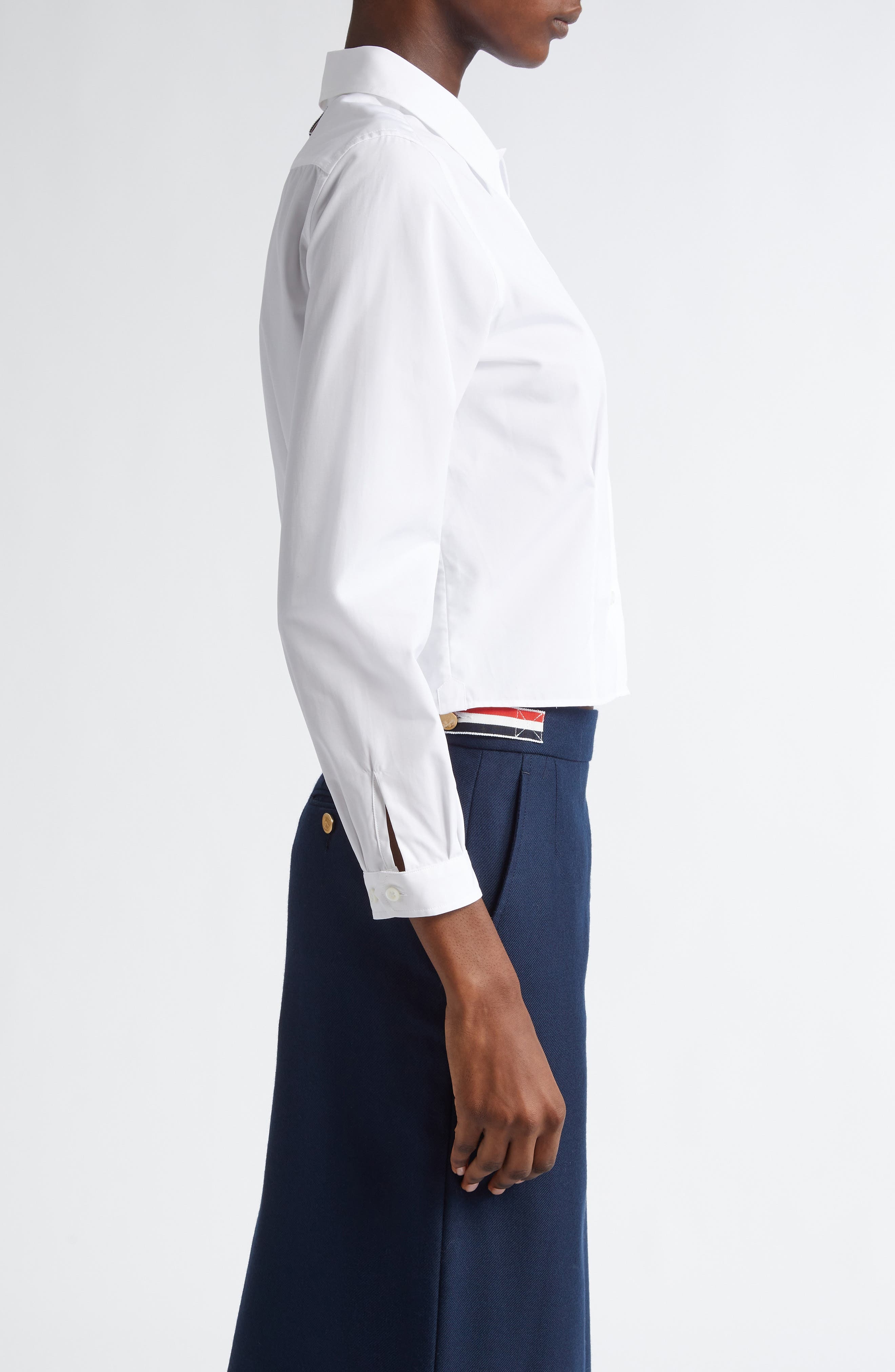 Thom Browne Crop Cotton Button-Up Shirt in White at Nordstrom - 3