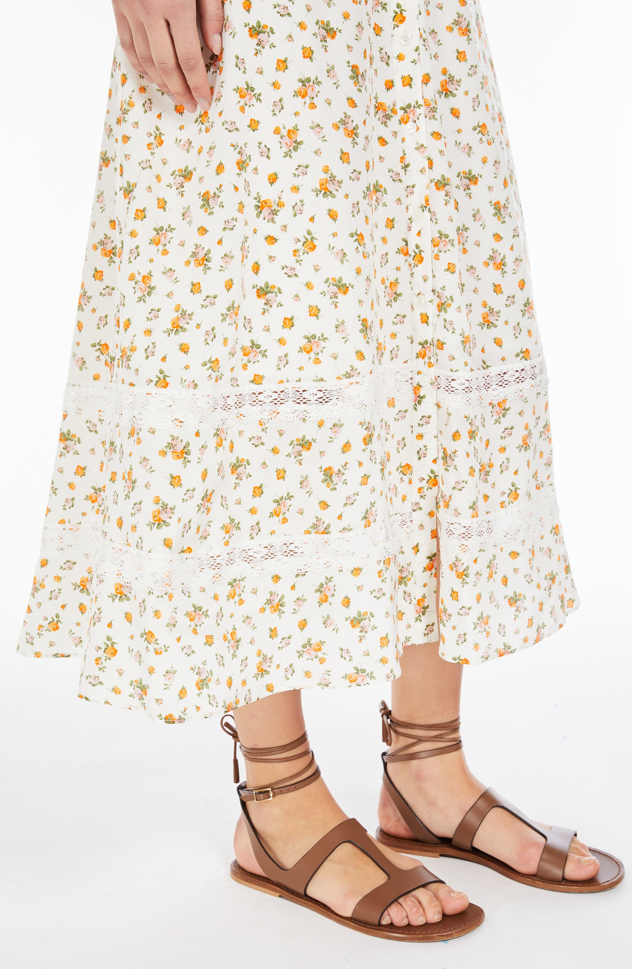 Weekend Max Mara Floral Lace Detail Silk Dress in White at Nordstrom - 3