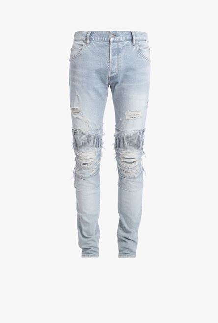 Slim-fit ripped blue cotton jeans - 1