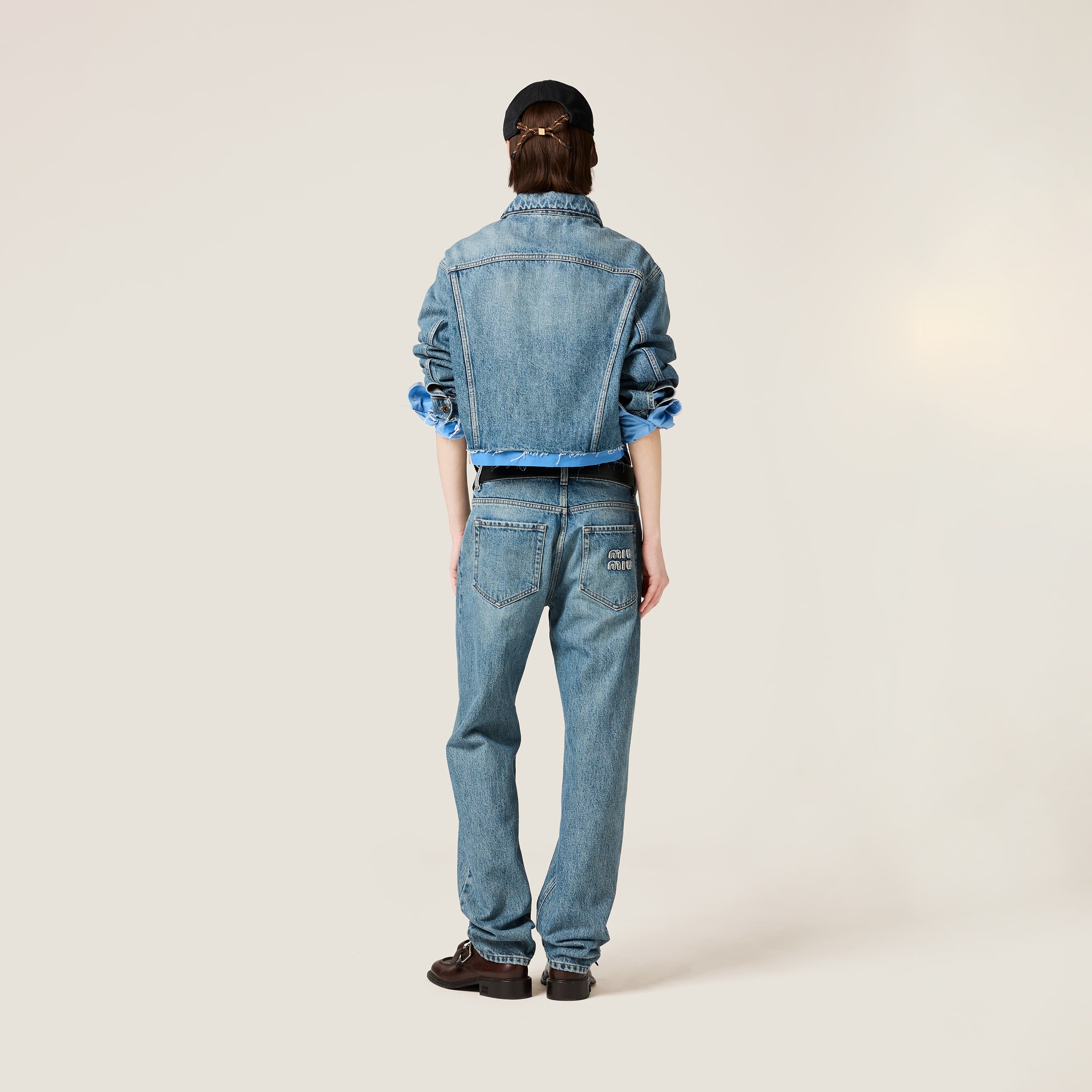 Denim and poplin five-pocket jeans - 3