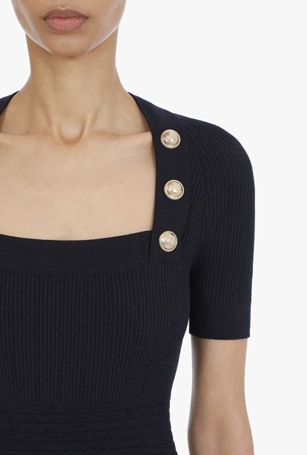 Short navy knit dress with gold-tone buttons - 8