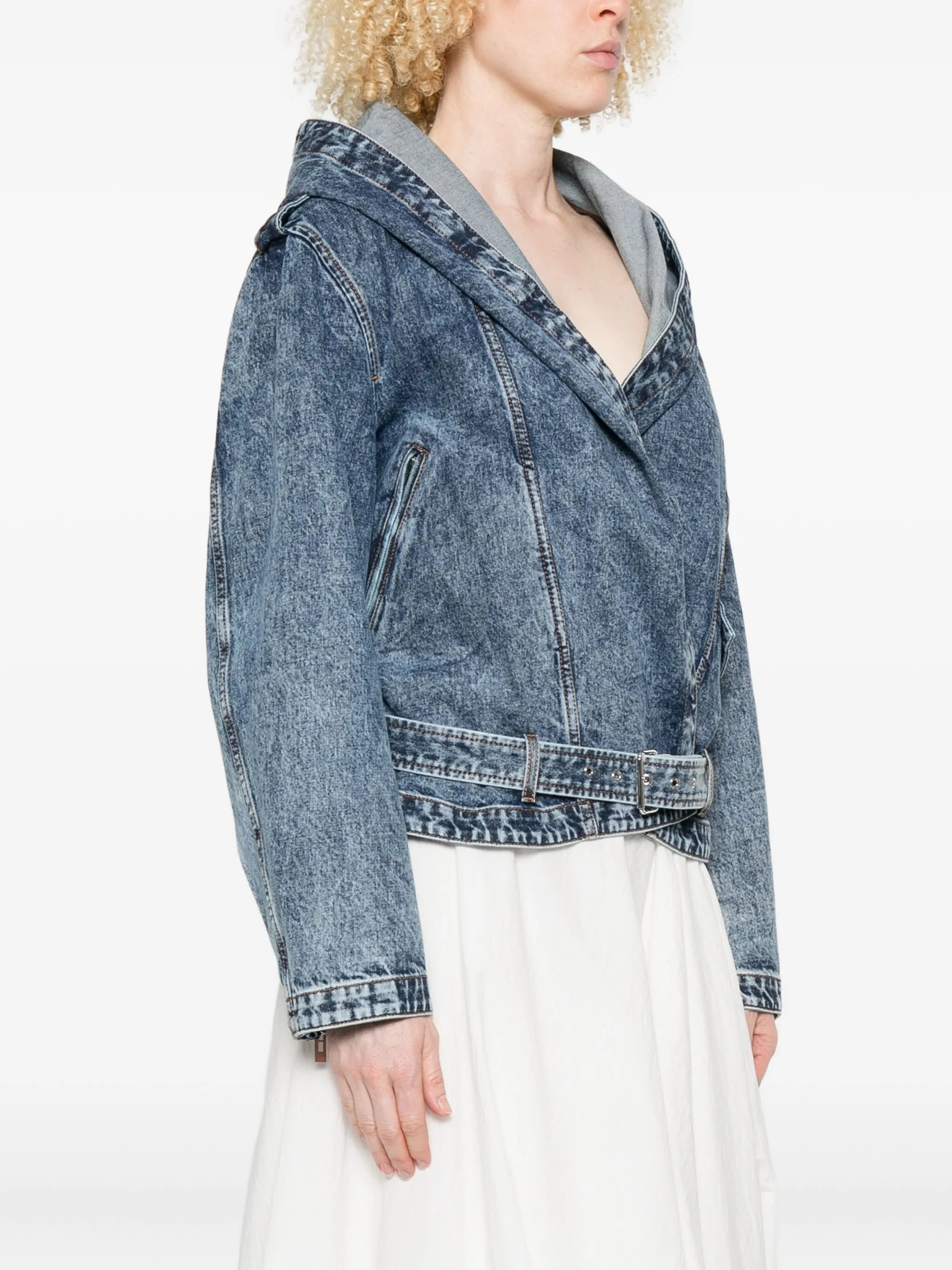Alaïa Hooded Belted Denim Jacket - 3
