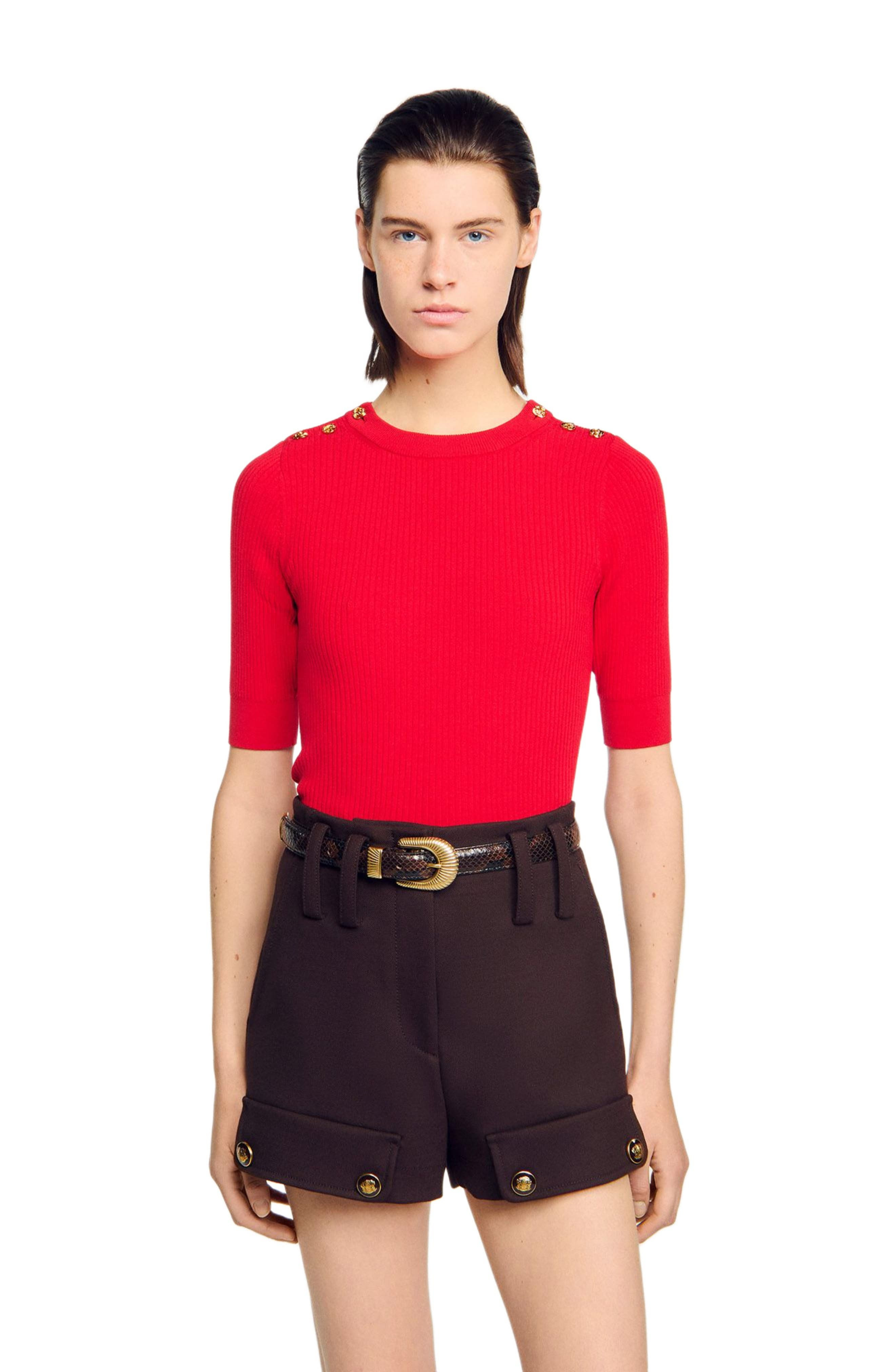 SANDRO Short-sleeve ribbed sweater in Red at Nordstrom - 3