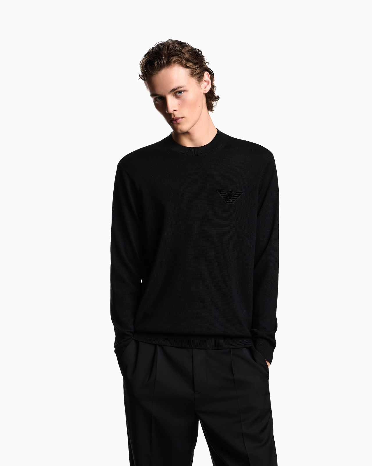 PLAIN-KNIT VIRGIN-WOOL JUMPER WITH EAGLE PATCH - 4