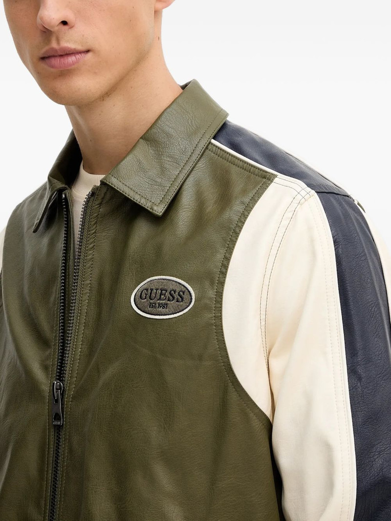 faux-leather zip panelled bomber jacket 4