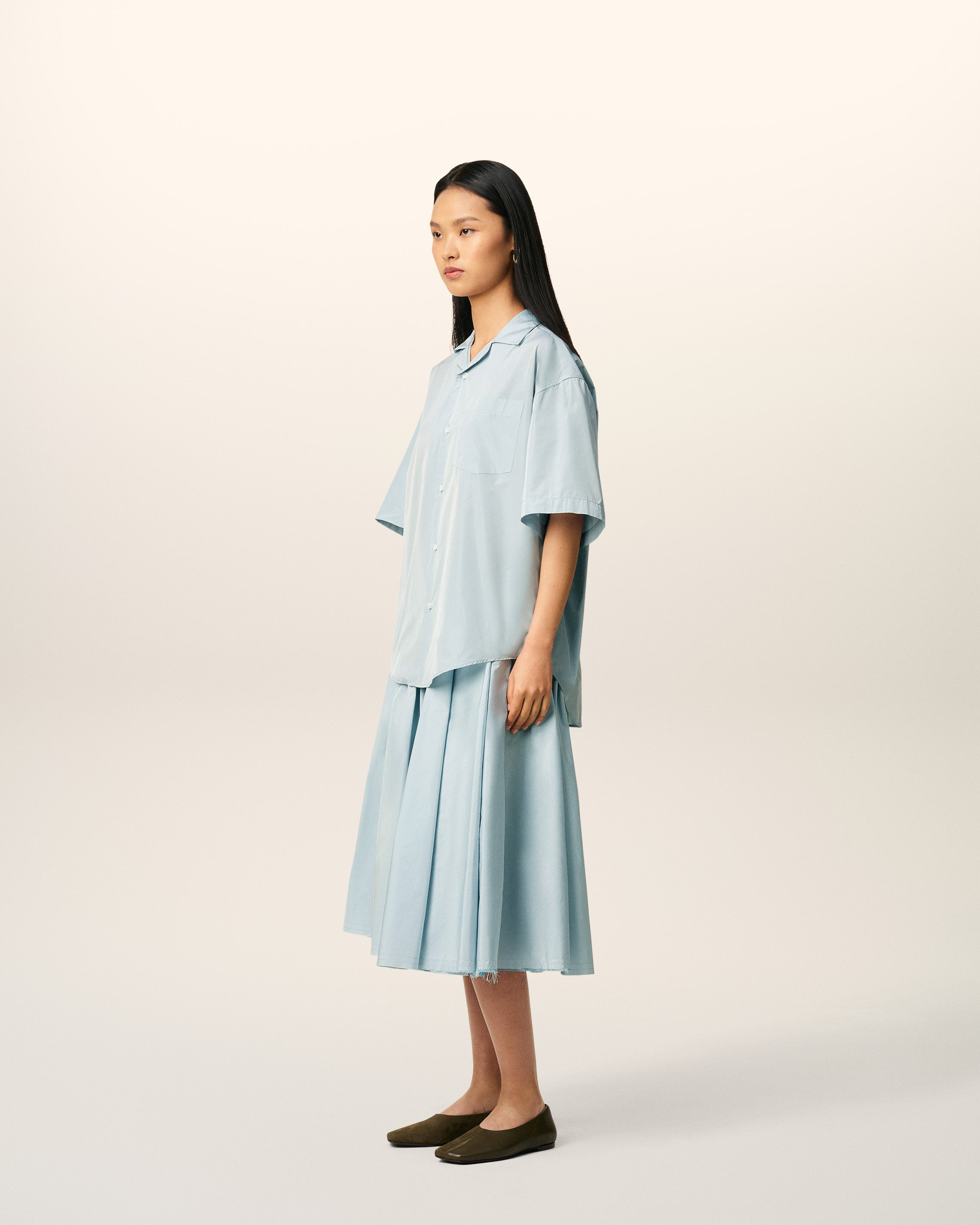 BLUE TAFFETAS SHORT SLEEVED BOXY SHIRT - 6