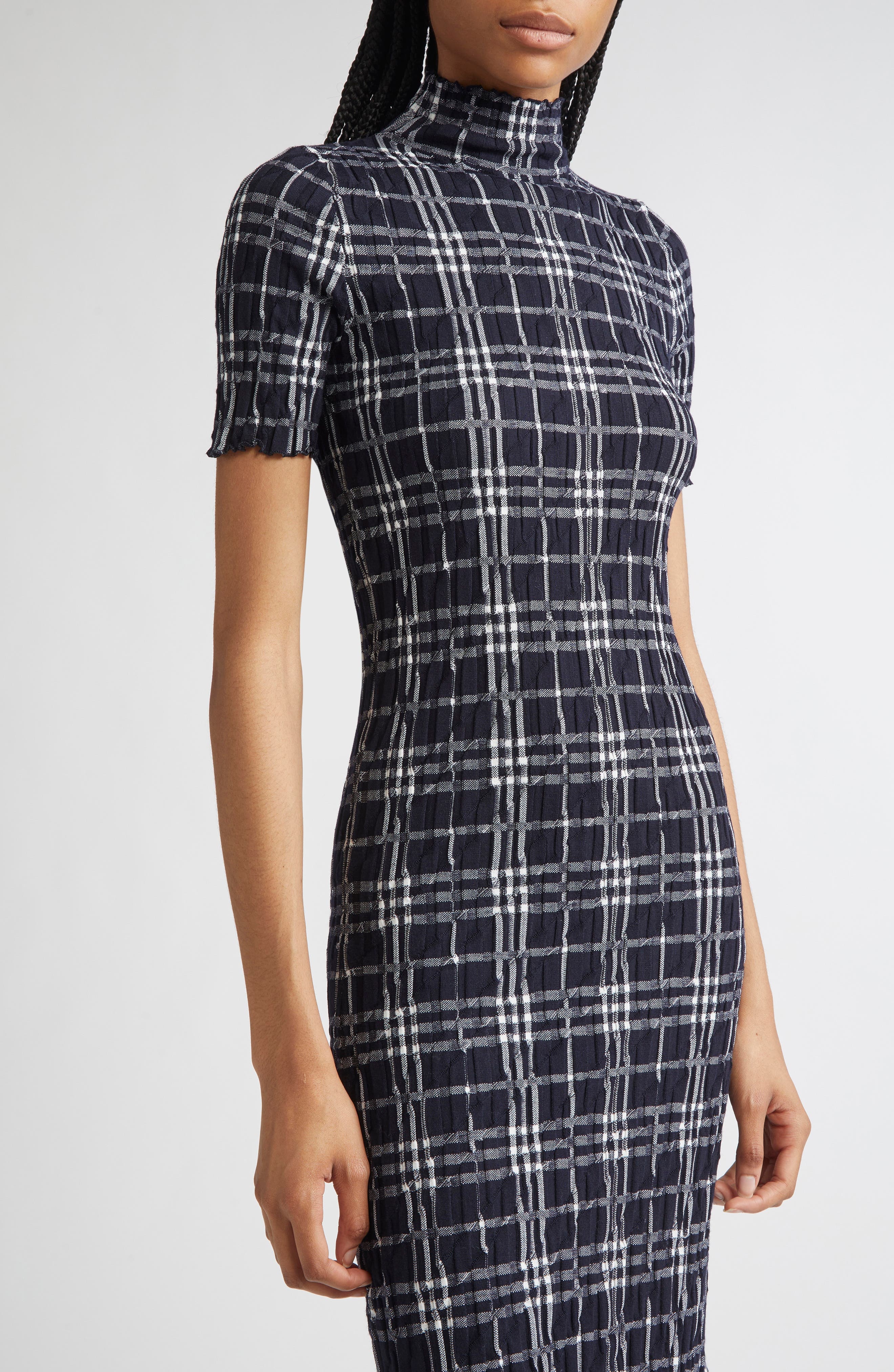 burberry Check Turtleneck Wool Blend Dress in Ink/Chalk at Nordstrom - 5