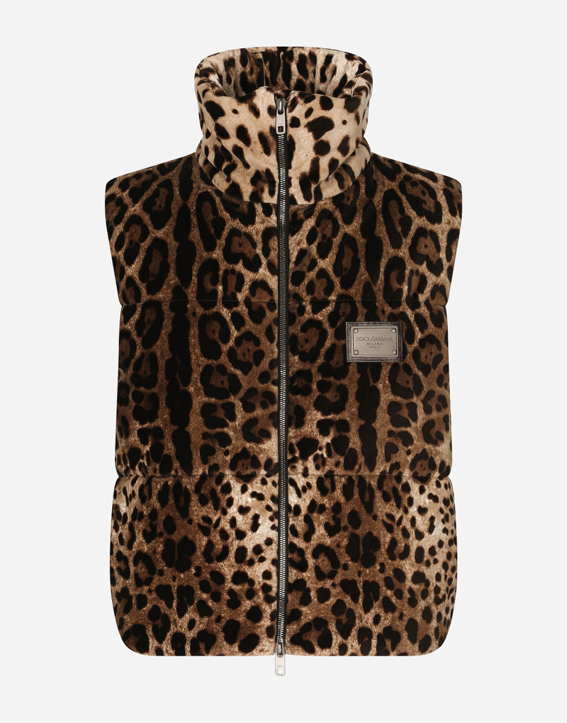 Sleeveless leopard-print jacket with logo tag 1